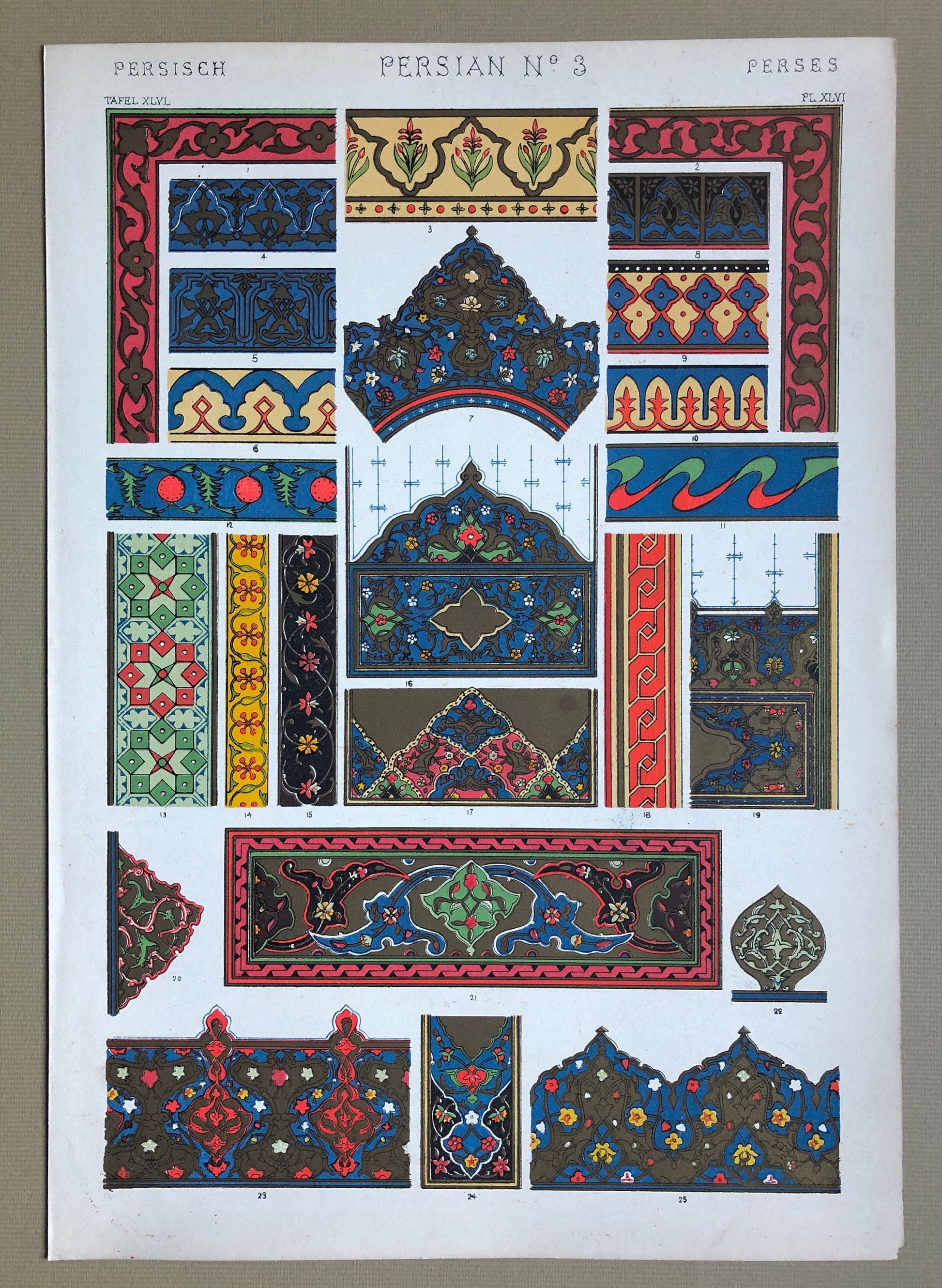 Persian Ornament. Plates 44, 45, 46, 47, 47* and 48. Six Original Plates From The Grammar of Ornament by Owen Jones (1809-68). 33 x 23 cms.