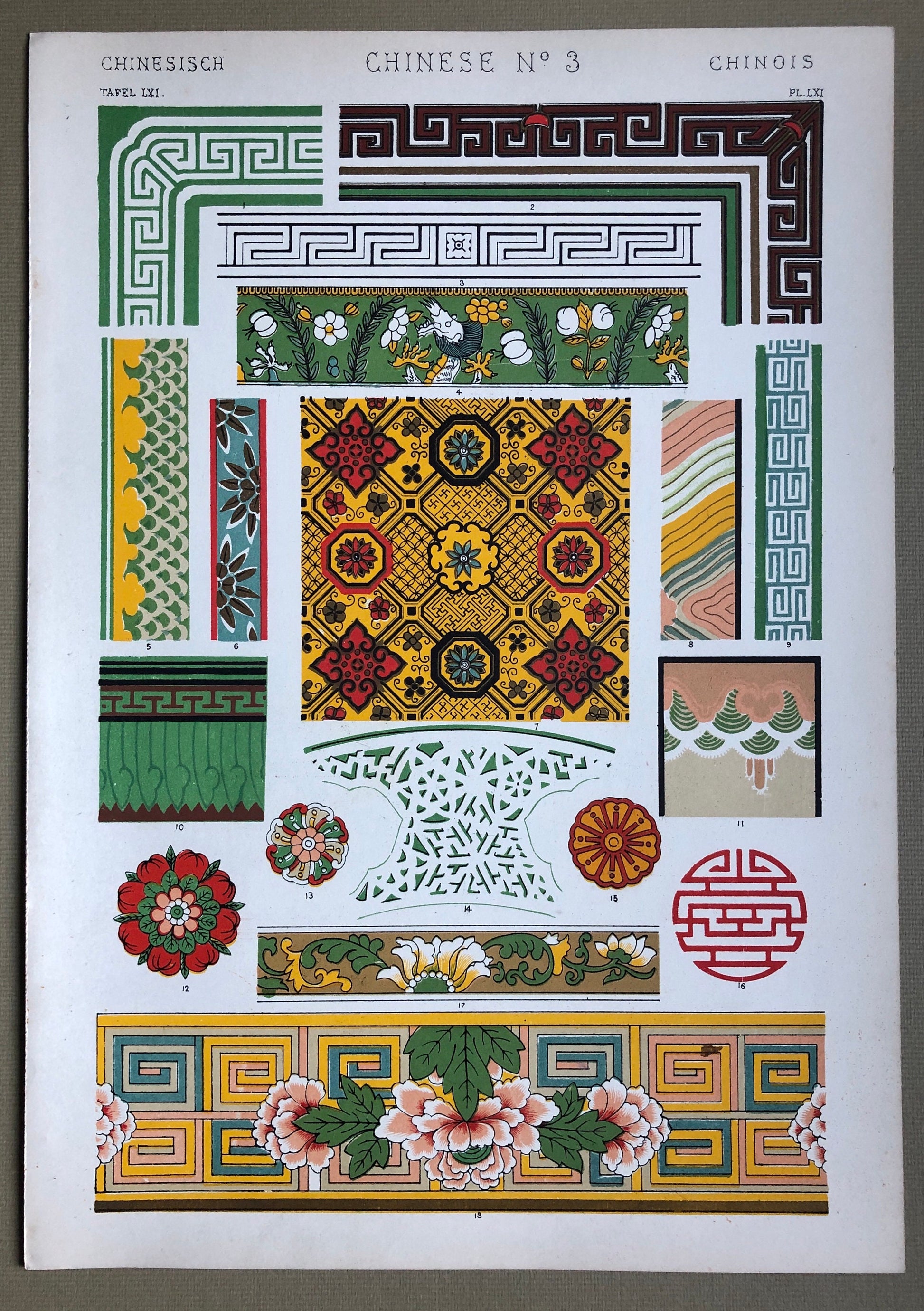 Chinese Ornament. Plates 59, 60, 61 and 62. Four Original Plates From The Grammar of Ornament by Owen Jones (1809-68). 33 x 23 cms.
