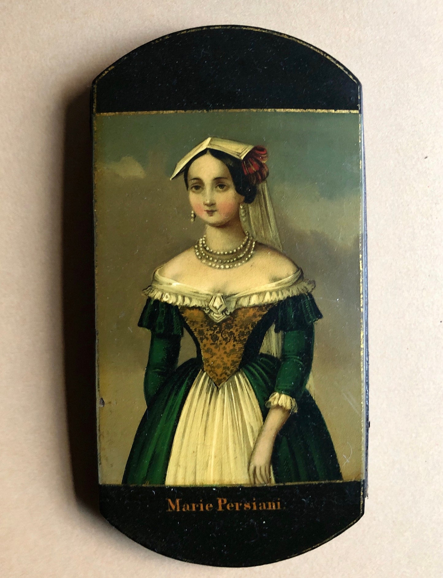 Two french Cigar Cases Featuring Original Portraits of Opera Singer Marie Persiani. 1800’s. Size: 14 x 7 cms. Very Good Condition.