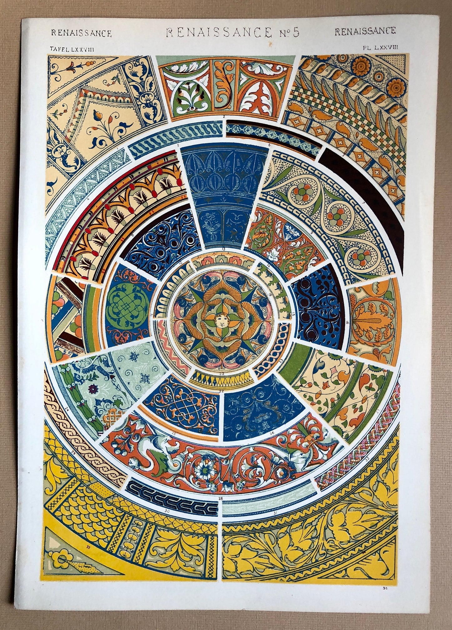 Renaissance Ornament. Nos. 4, 5, 6 and 7. Four antique Plates From The Grammar of Ornament by Owen Jones (1809-68). 33 x 23 cms.