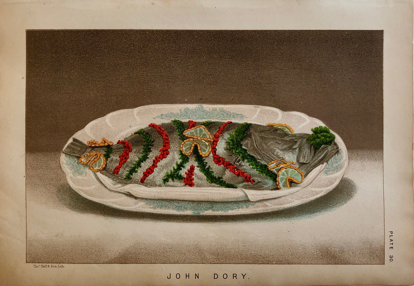 Four Plates of food From a Victorian Cookbook. Engaved by Thomas Kell in the 1880’s. Size: 17.5 x 25 cms.