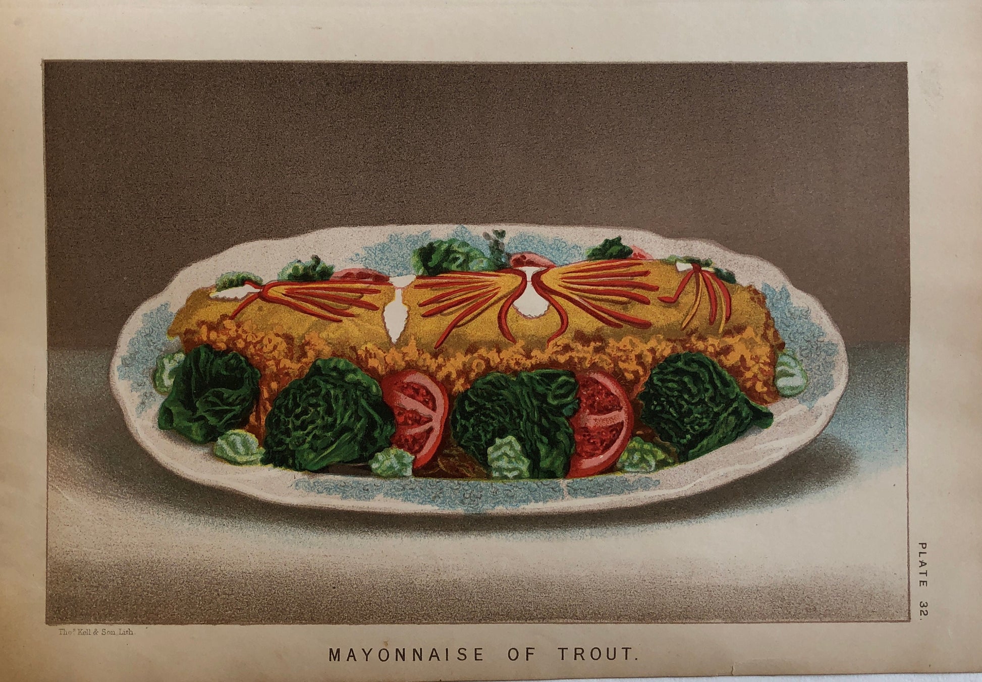 Four Plates of food From a Victorian Cookbook. Engaved by Thomas Kell in the 1880’s. Size: 17.5 x 25 cms.