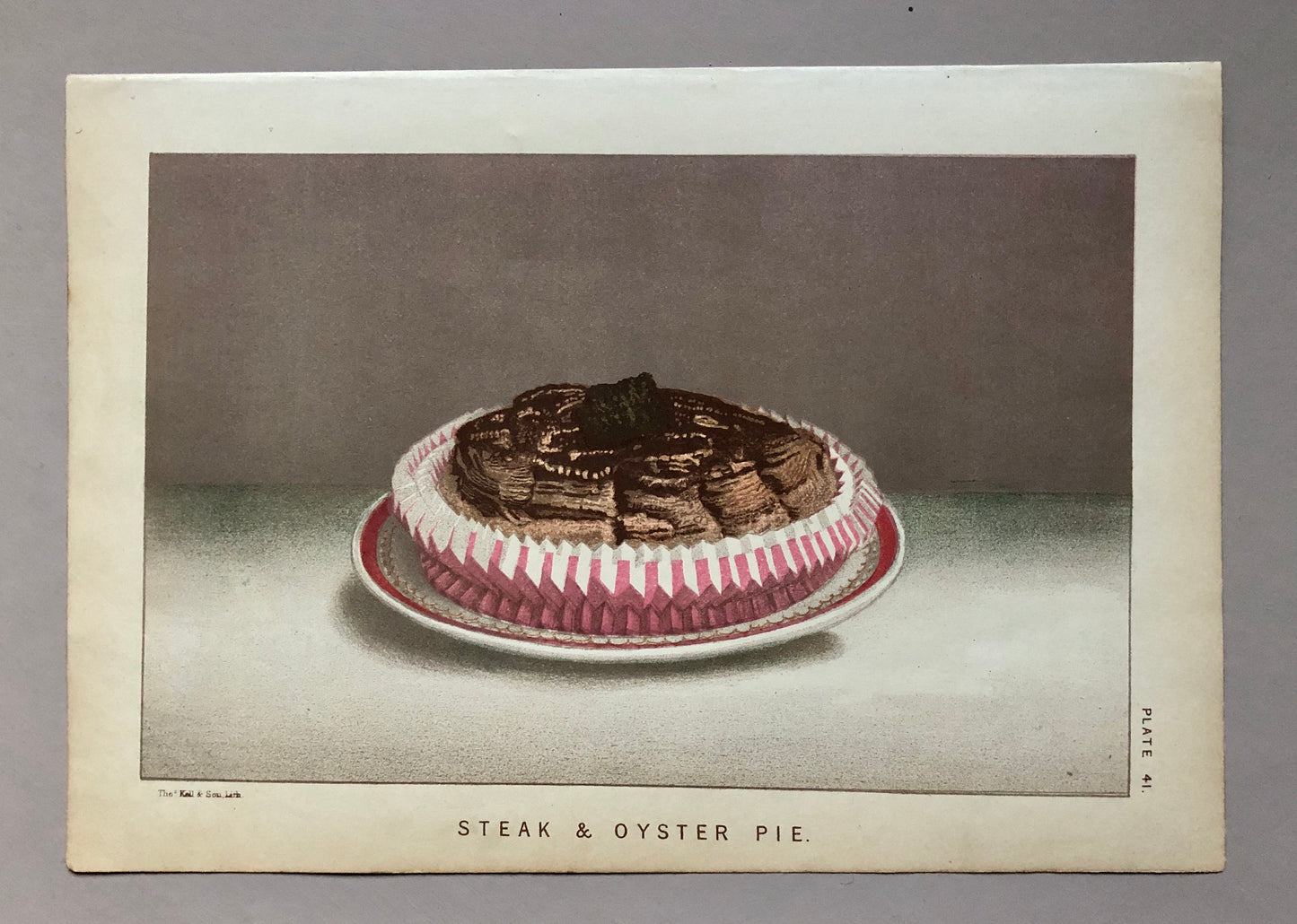 Three Plates of food From a Victorian Cookbook. Original chromolithographs. Engaved by Thomas Kell in the 1880’s. Size: 17.5 x 25 cms.