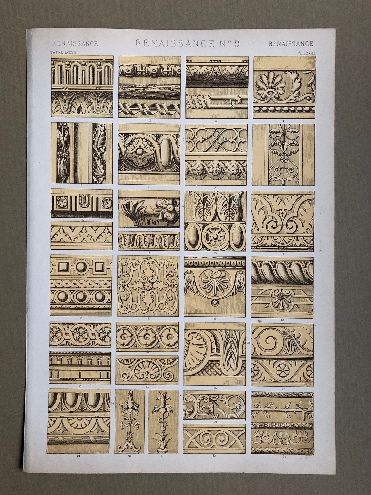 Renaissance Ornament. Nos. 1, 2, 3, 8 and 9. Five antique Plates From The Grammar of Ornament by Owen Jones (1809-68). 33 x 23 cms.