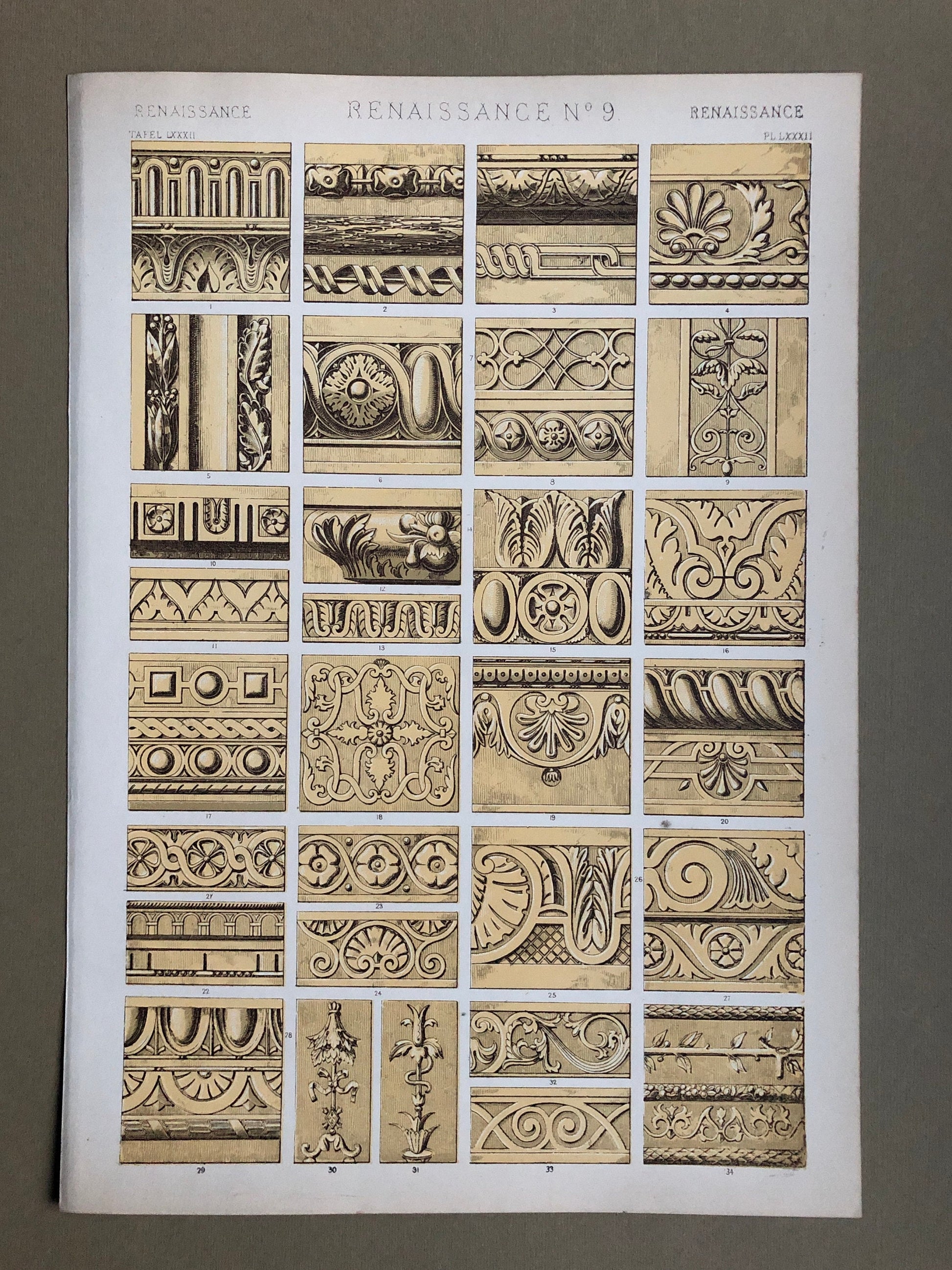 Renaissance Ornament. Nos. 1, 2, 3, 8 and 9. Five antique Plates From The Grammar of Ornament by Owen Jones (1809-68). 33 x 23 cms.