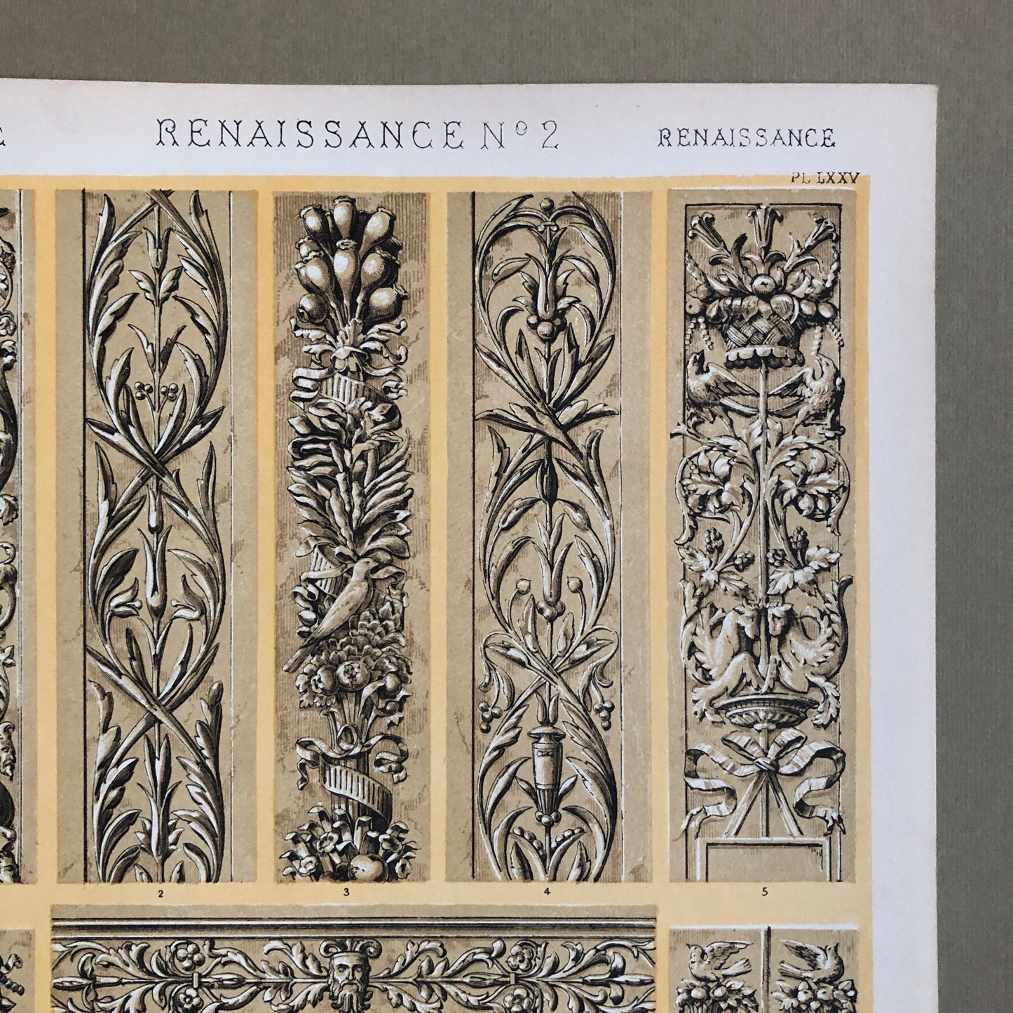 Renaissance Ornament. Nos. 1, 2, 3, 8 and 9. Five antique Plates From The Grammar of Ornament by Owen Jones (1809-68). 33 x 23 cms.
