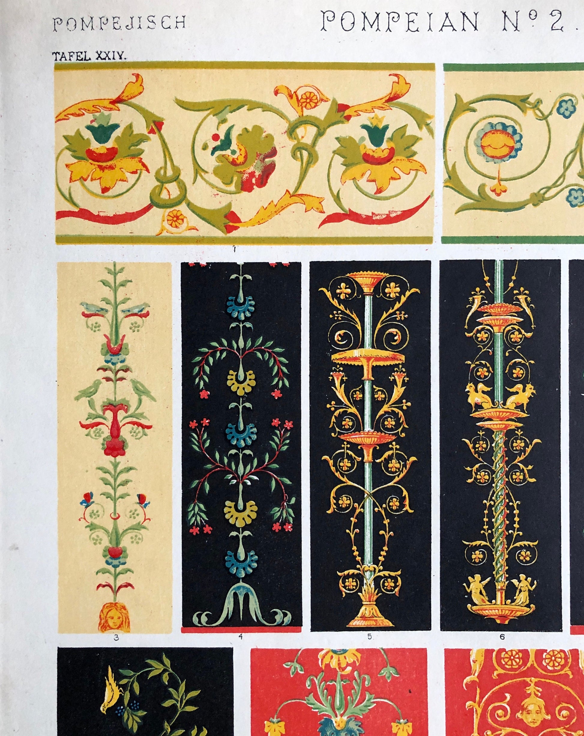 Pompeian Ornament. Nos. 1 and 2. Two antique Plates From The Grammar of Ornament by Owen Jones (1809-68). 33 x 23 cms.