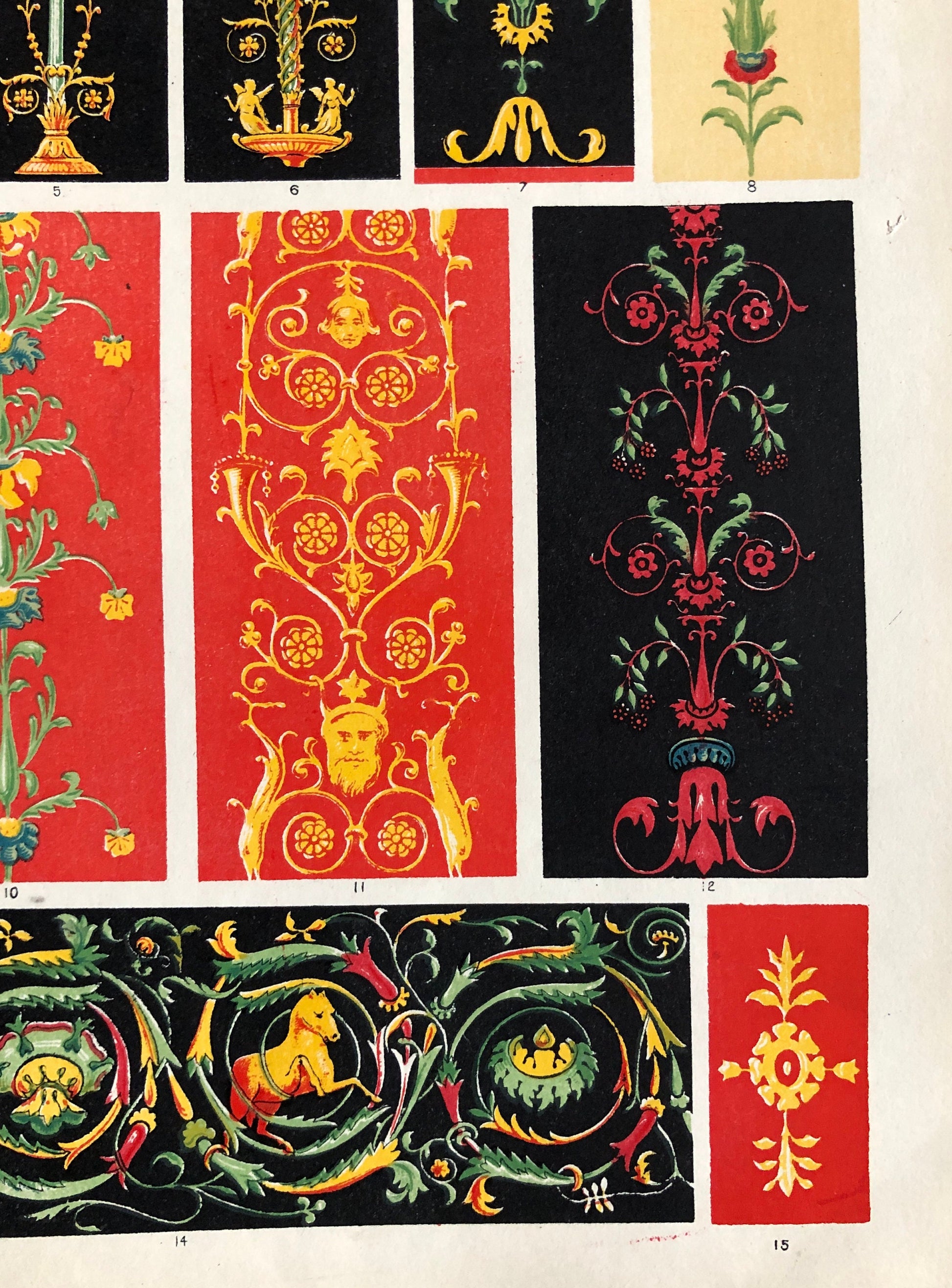 Pompeian Ornament. Nos. 1 and 2. Two antique Plates From The Grammar of Ornament by Owen Jones (1809-68). 33 x 23 cms.