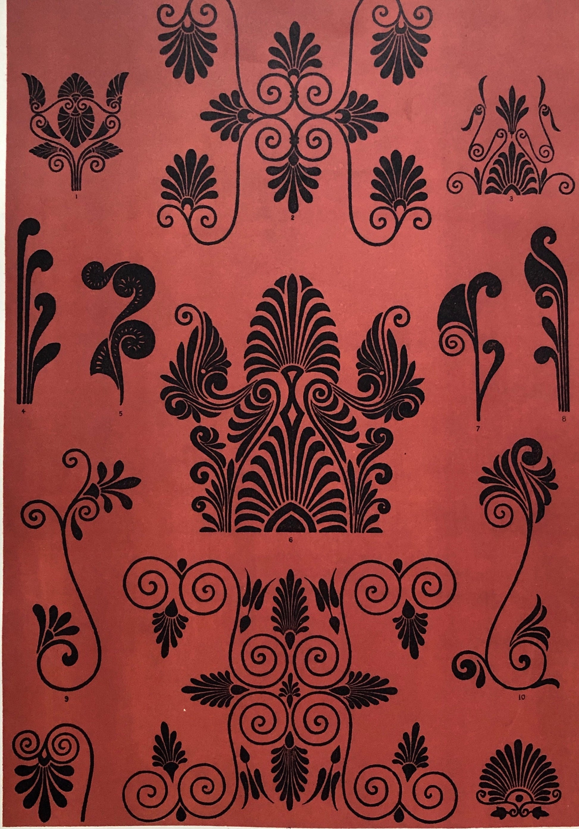 Greek Ornament Nos. 1, 3, 5 and 6. Four antique Plates From The Grammar of Ornament by Owen Jones (1809-68). 33 x 23 cms.