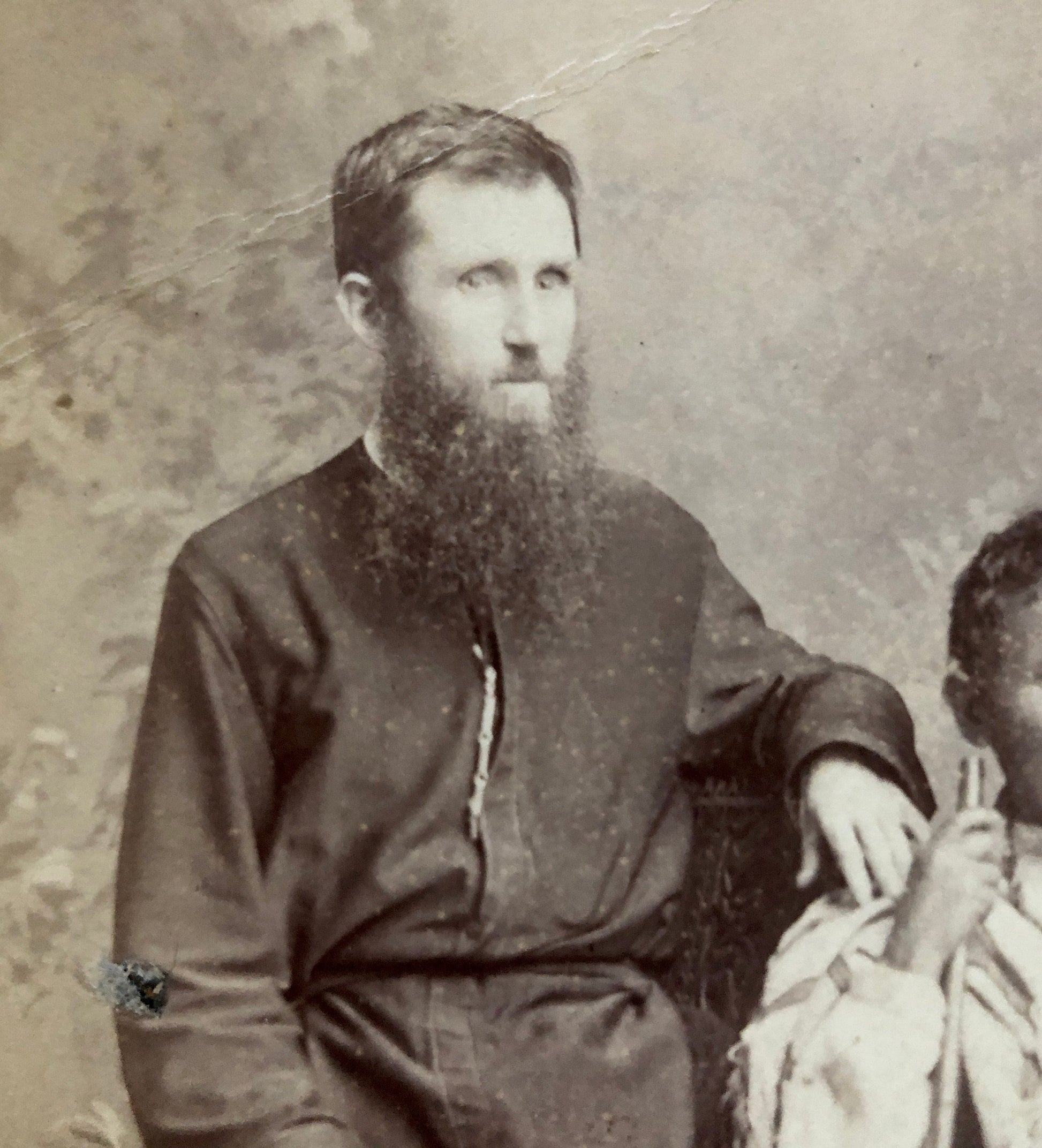Missionaries - Pere Henri Depelchin - and Tribal People. Photographed by Johnston & Hoffman, India. Late 19th Century. Size: 21 x 17.5 cms.