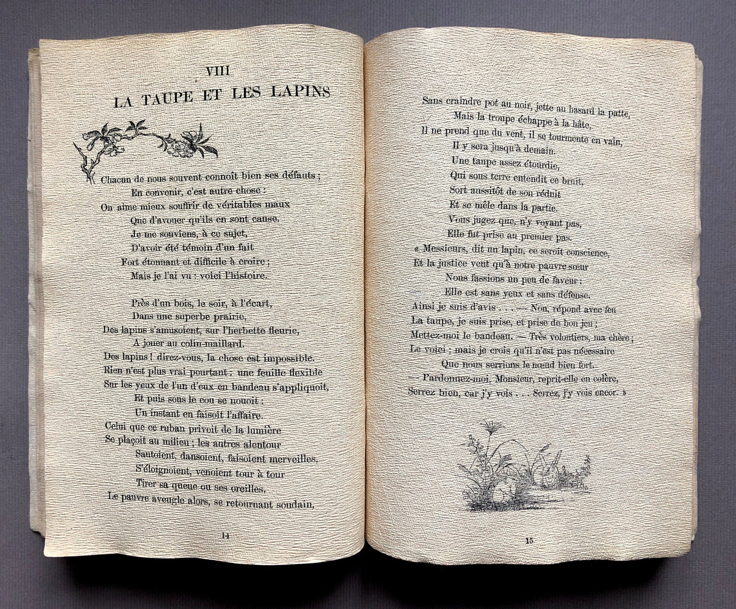 Fables By Florian. 2 Japanese Crepe Paper Books with Illustations by Various Artists. French Language. Published in 1895. Size: 20x 15cms.