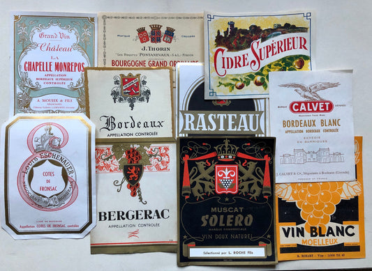 Ten Genuine Wine and Cider Labels Dating From 1950’s.