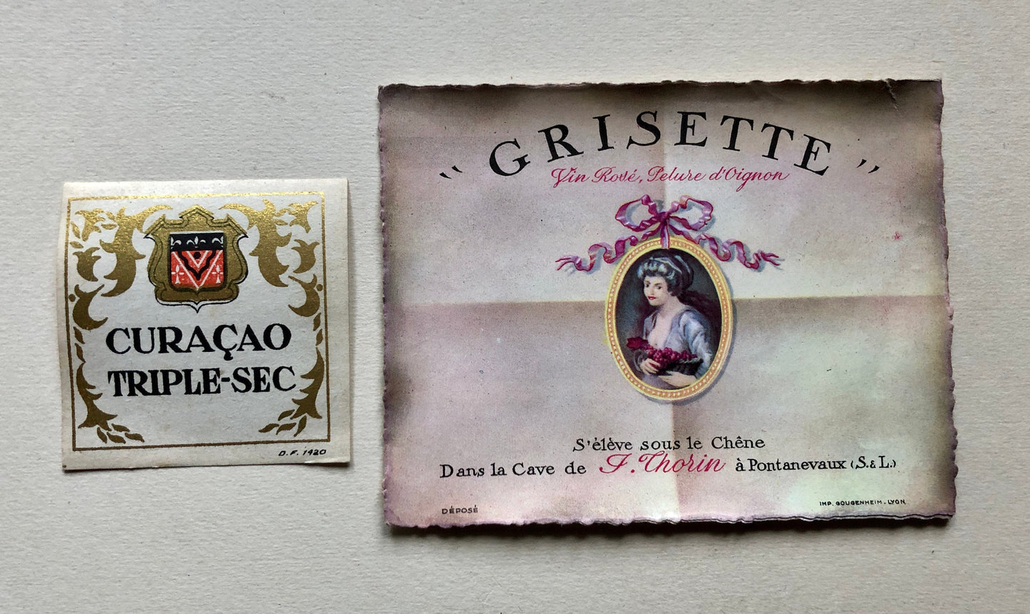 Ten Genuine Wine and Liqueur Labels Dating From 1950’s. French Origin.