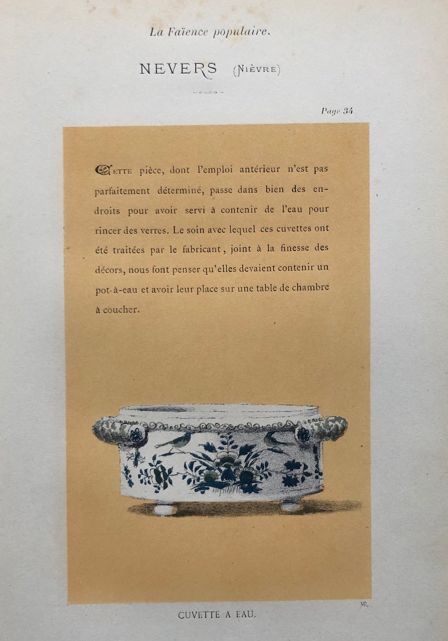 Nevers Pottery. A Lithograph From La Faïence Populaire au XVIII Siecle by Mareschal. Dated 1872. Size: 26.7 x 17.2 cms.