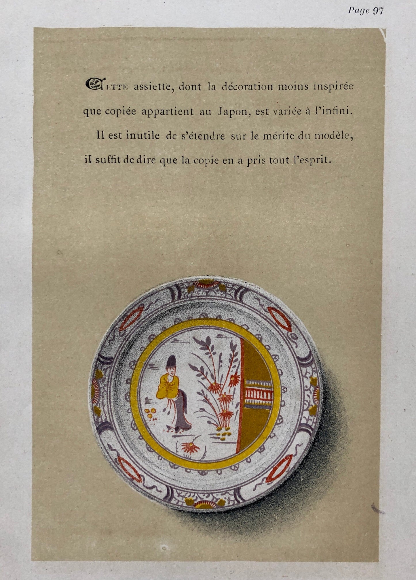 Delft. Faïence Pottery. A Lithograph From La Faïence Populaire au XVIII Siecle by Mareschal. Dated 1872. Size: 26.7 x 17.2 cms.