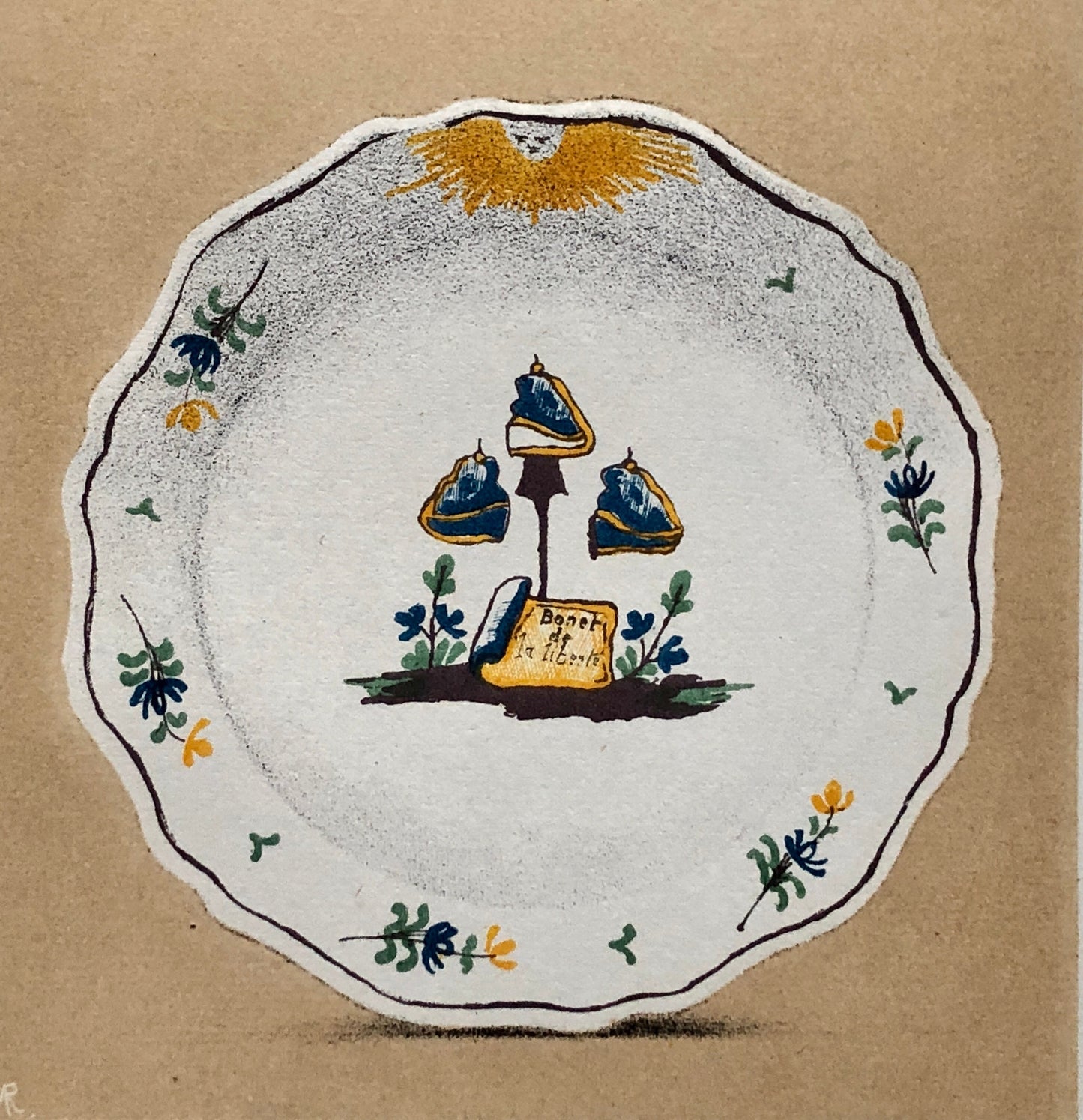 Nevers Faïence Pottery. A Lithograph From La Faïence Populaire au XVIII Siecle by Mareschal. Dated 1872. Size: 26.7 x 17.2 cms.