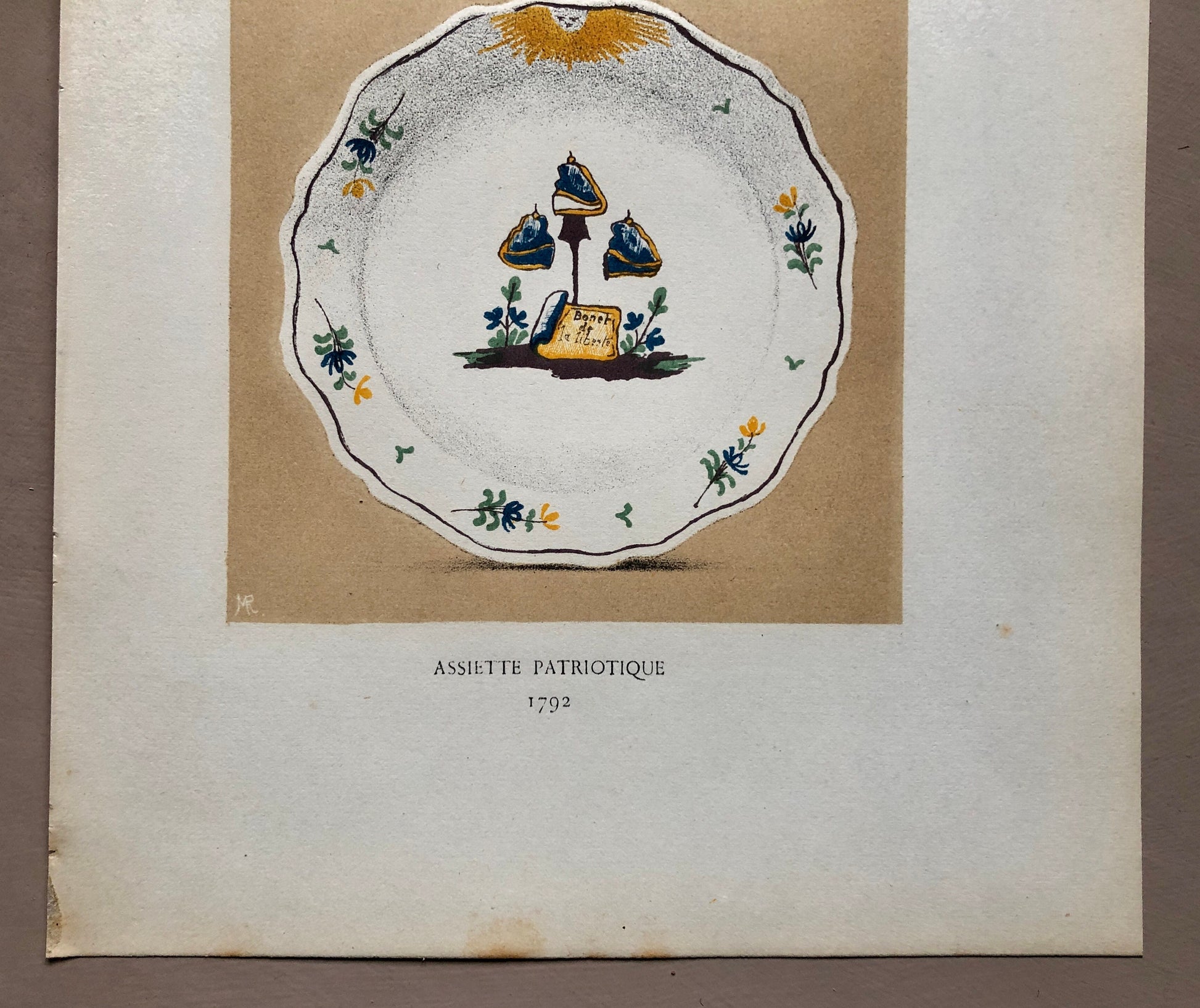 Nevers Faïence Pottery. A Lithograph From La Faïence Populaire au XVIII Siecle by Mareschal. Dated 1872. Size: 26.7 x 17.2 cms.