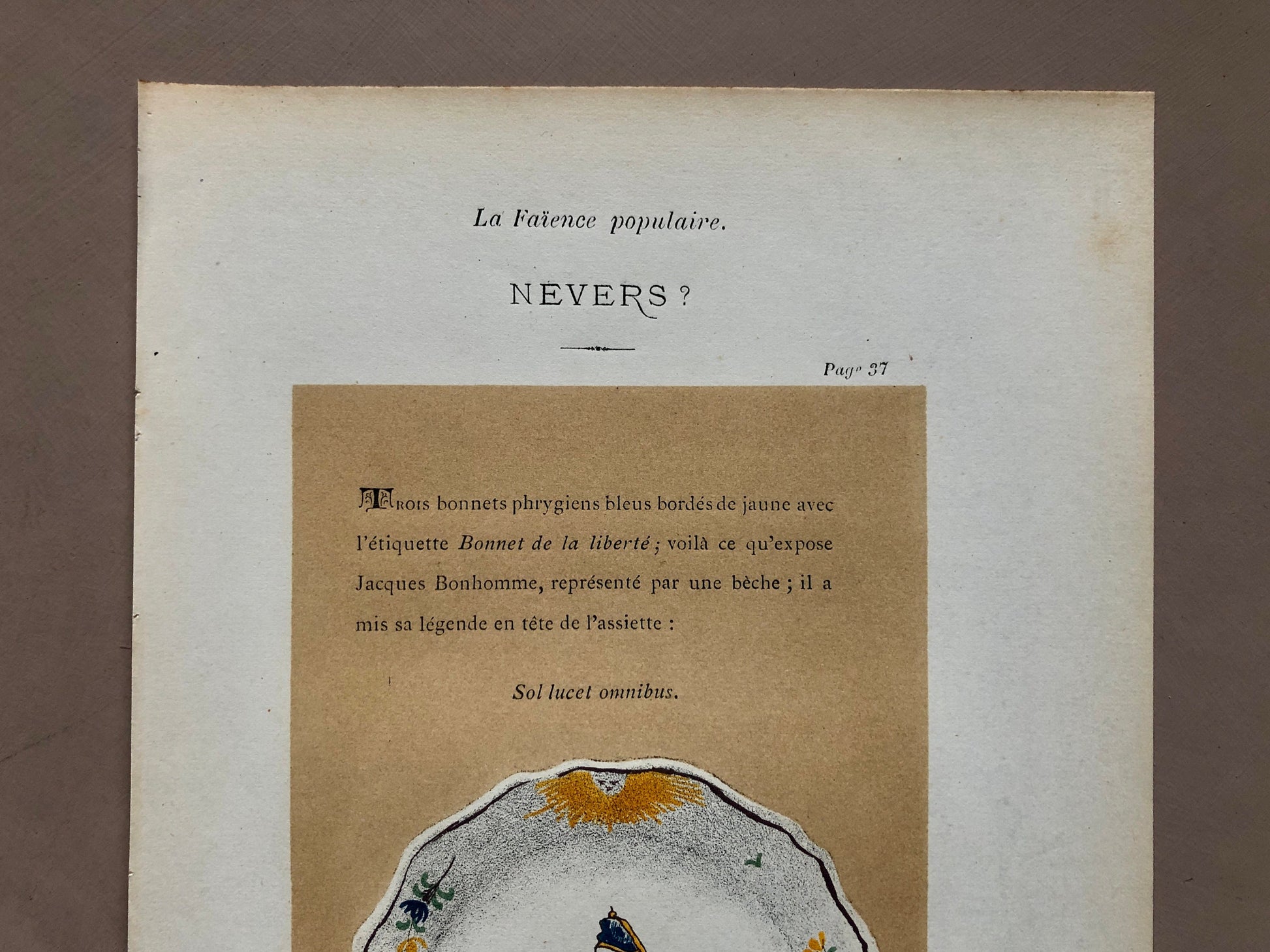 Nevers Faïence Pottery. A Lithograph From La Faïence Populaire au XVIII Siecle by Mareschal. Dated 1872. Size: 26.7 x 17.2 cms.