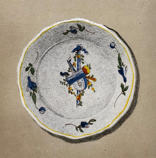 Nevers. Faïence Pottery. A Lithograph From La Faïence Populaire au XVIII Siecle by Mareschal. Dated 1872. Size: 26.7 x 17.2 cms.