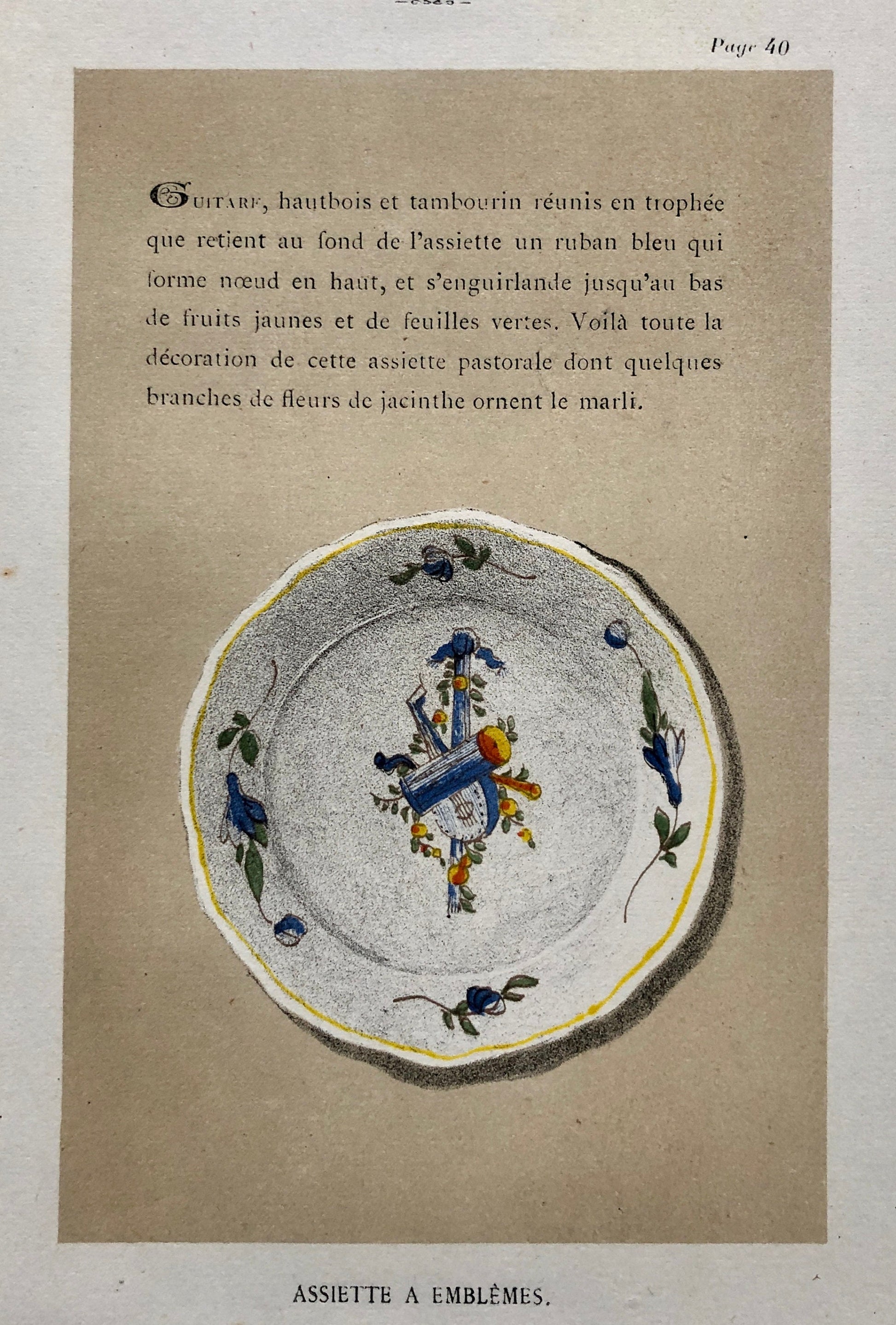 Nevers. Faïence Pottery. A Lithograph From La Faïence Populaire au XVIII Siecle by Mareschal. Dated 1872. Size: 26.7 x 17.2 cms.