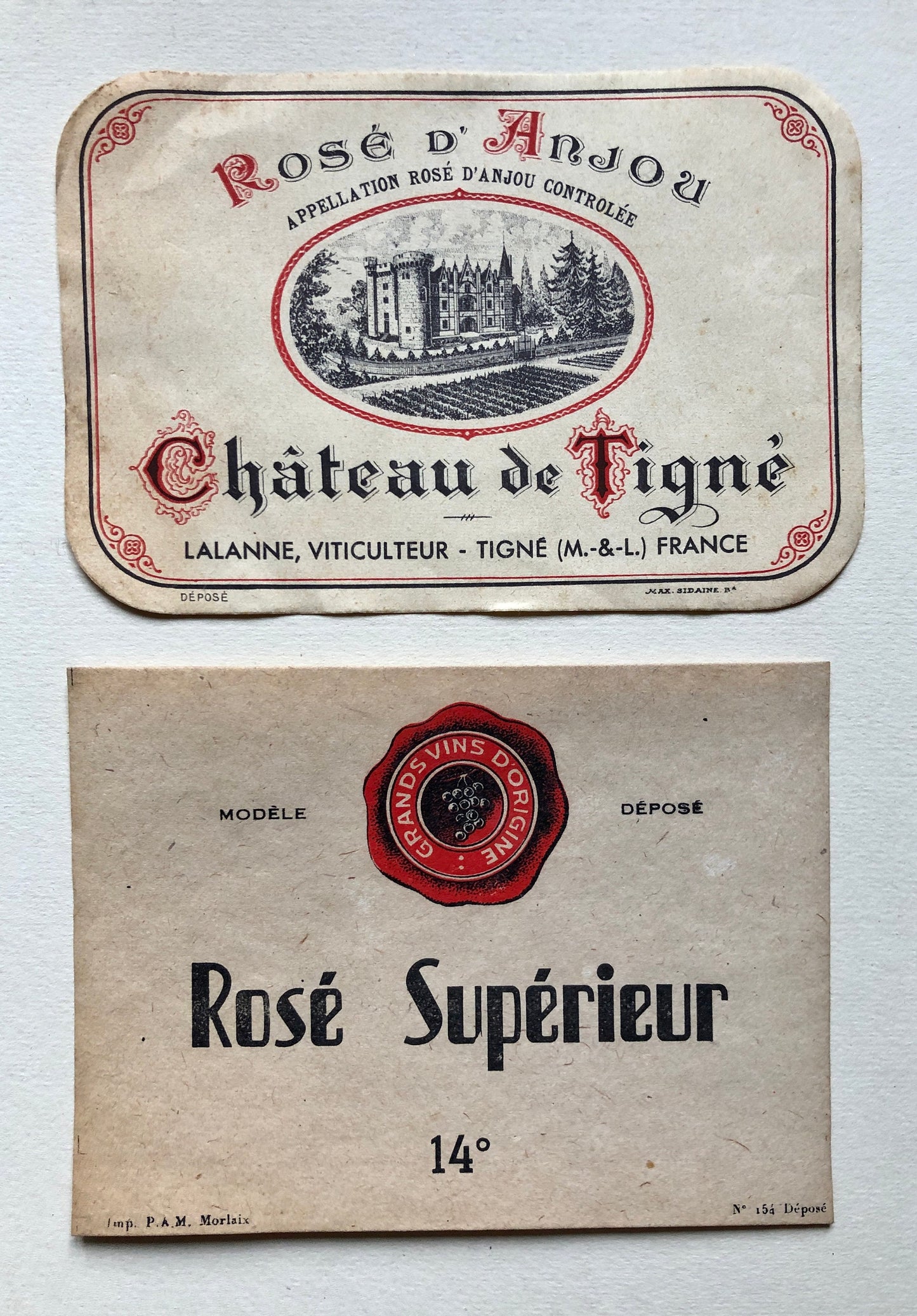 Ten Genuine Wine and Liqueur Labels Dating From 1950’s. French Origin.