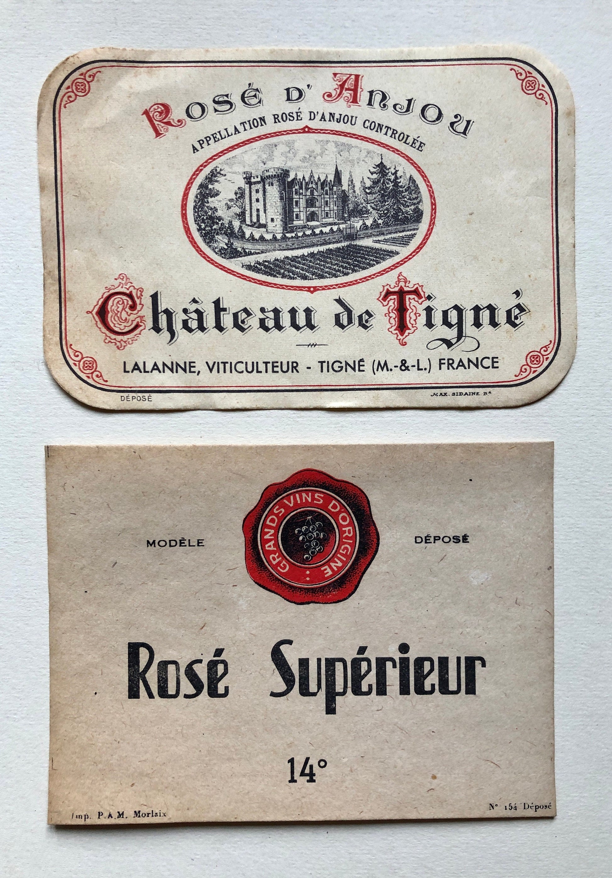 Ten Genuine Wine and Liqueur Labels Dating From 1950’s. French Origin.