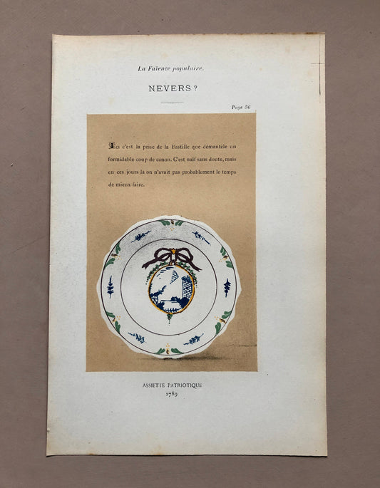 Nevers Faïence Pottery. A Lithograph From La Faïence Populaire au XVIII Siecle by Mareschal. Dated 1872. Size: 26.7 x 17.2 cms.