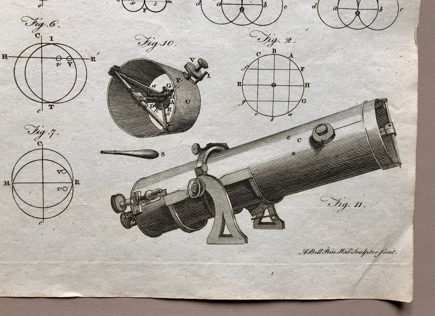 Microscopes. 6 Original Engravings. From The Encyclopedia Britannica. Engraved by A. Bell. Dated 1797. Size: 26.5 x 20.5 cms