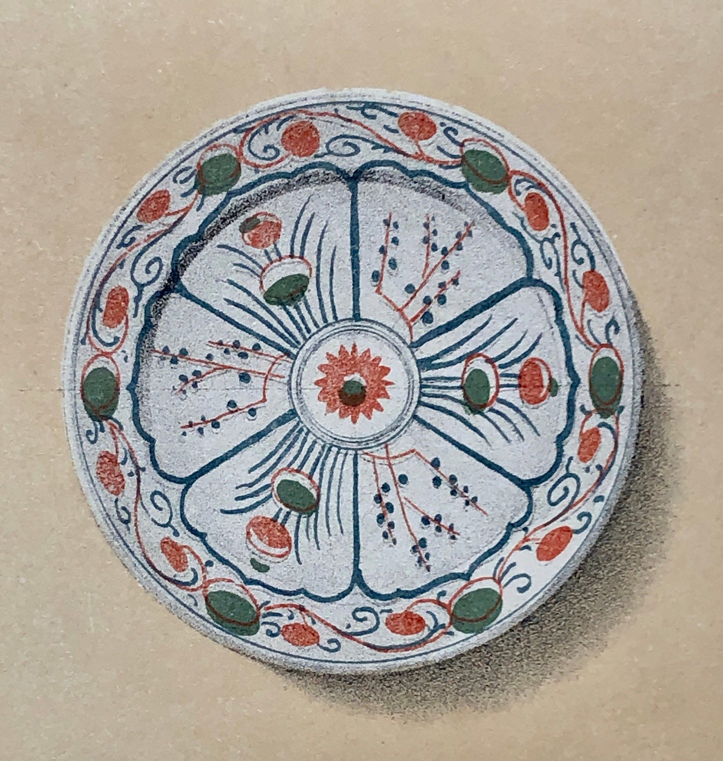 Delft Pottery. A Lithograph From La Faïence Populaire au XVIII Siecle by Mareschal. Dated 1872. Size: 26.7 x 17.2 cms.