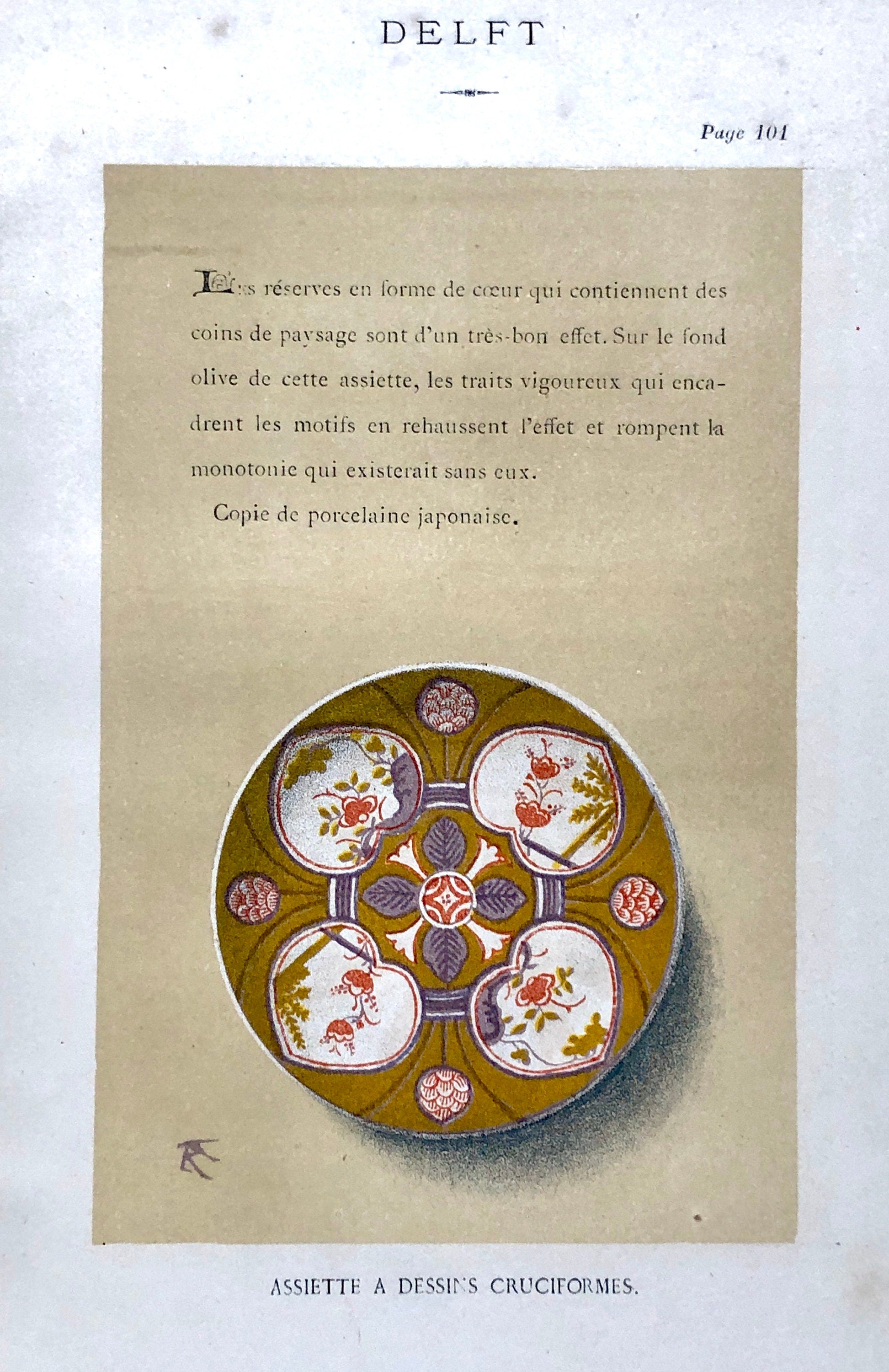 Delft Pottery. A Lithographic Print From La Faïence Populaire au XVIII Siecle by Mareschal. Dated 1872. Size: 26.7 x 17.2 cms.