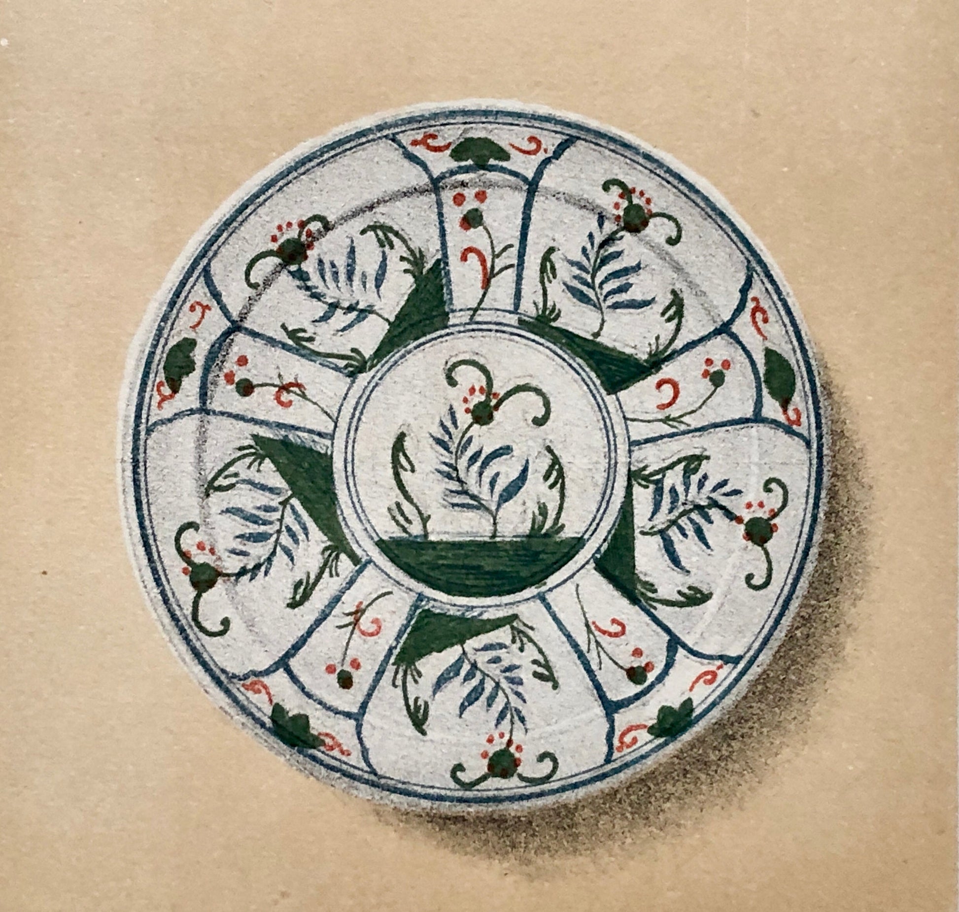 Delft Pottery. A Lithograph From La Faïence Populaire au XVIII Siecle by Mareschal. Dated 1872. Size: 26.7 x 17.2 cms.