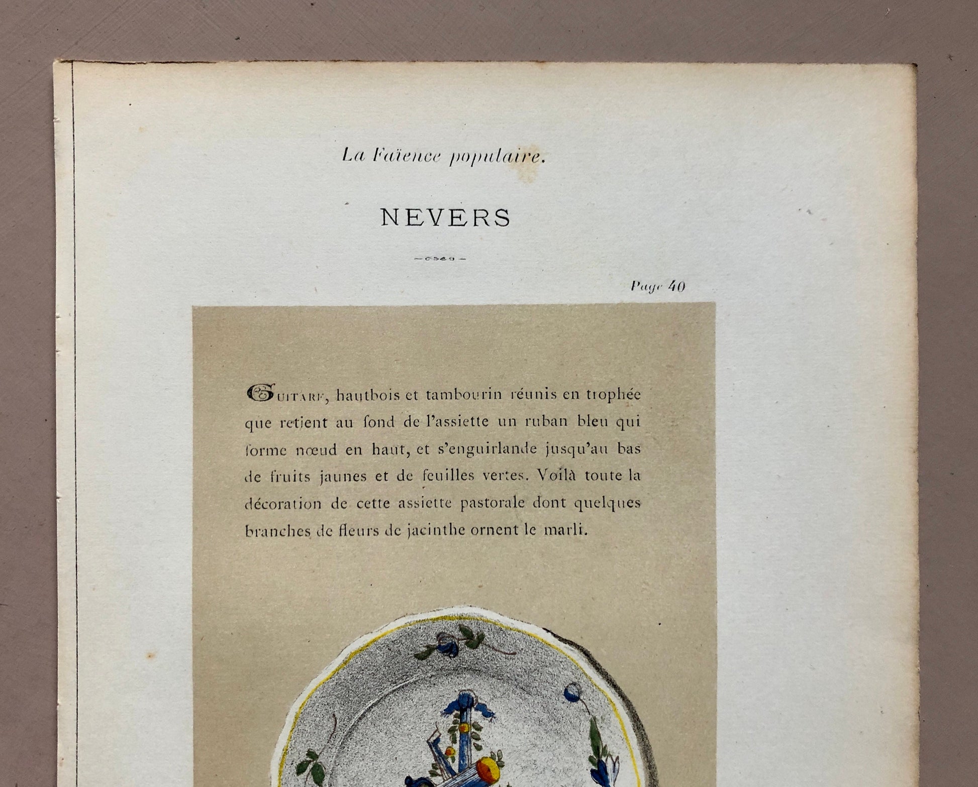 Nevers. Faïence Pottery. A Lithograph From La Faïence Populaire au XVIII Siecle by Mareschal. Dated 1872. Size: 26.7 x 17.2 cms.