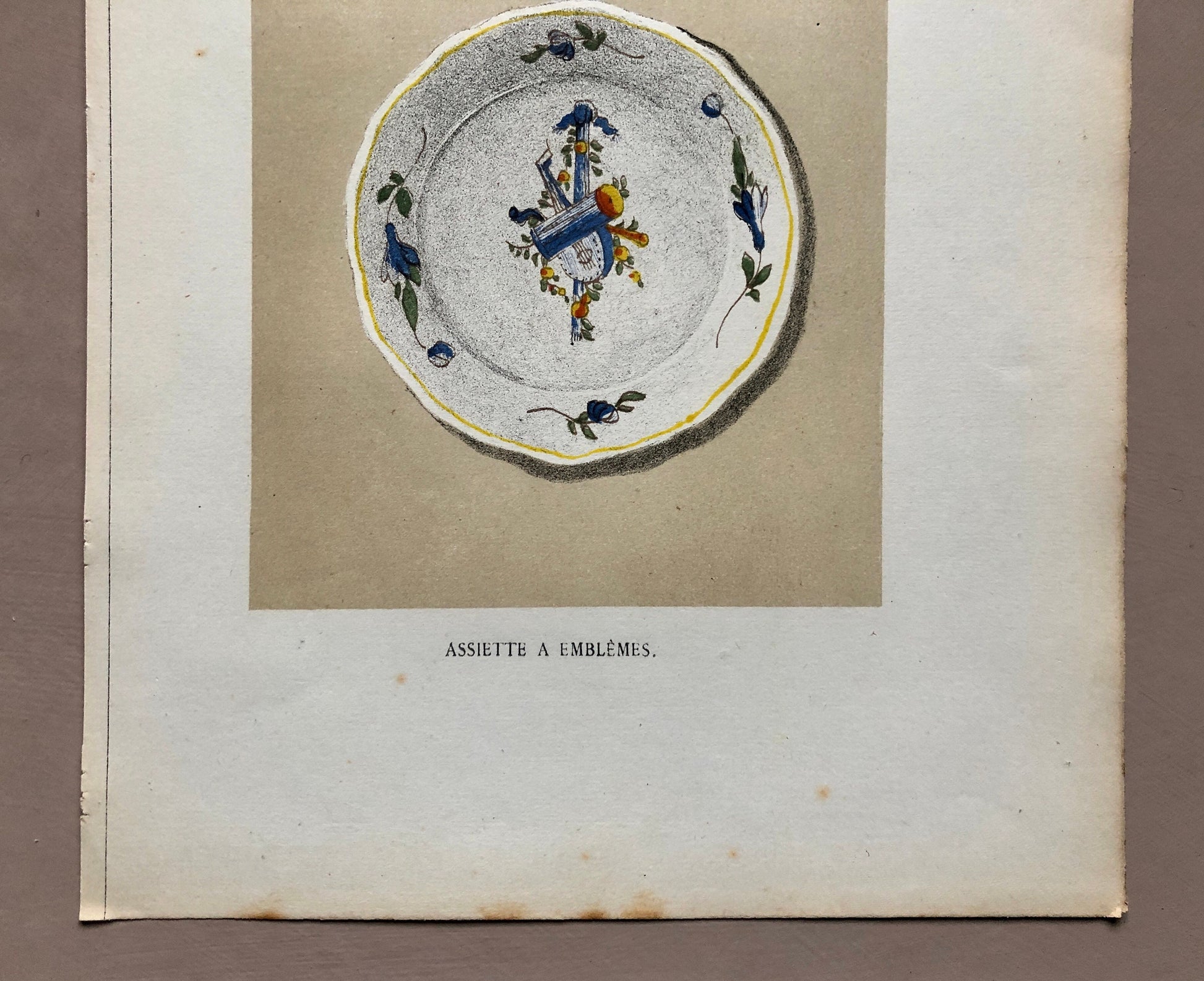 Nevers. Faïence Pottery. A Lithograph From La Faïence Populaire au XVIII Siecle by Mareschal. Dated 1872. Size: 26.7 x 17.2 cms.