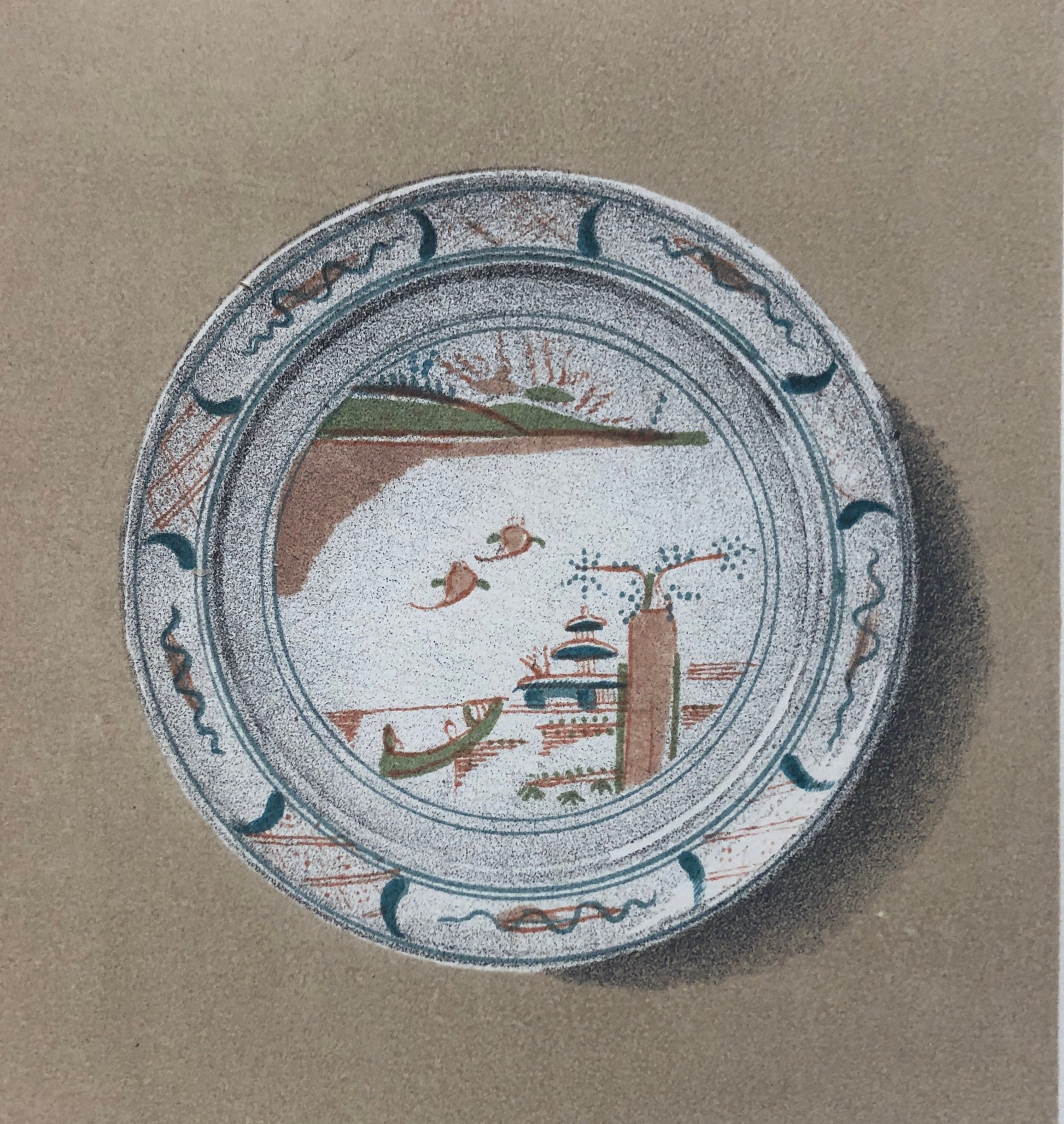 Delft. Faïence Pottery. A Lithograph From La Faïence Populaire au XVIII Siecle by Mareschal. Dated 1872. Size: 26.7 x 17.2 cms.