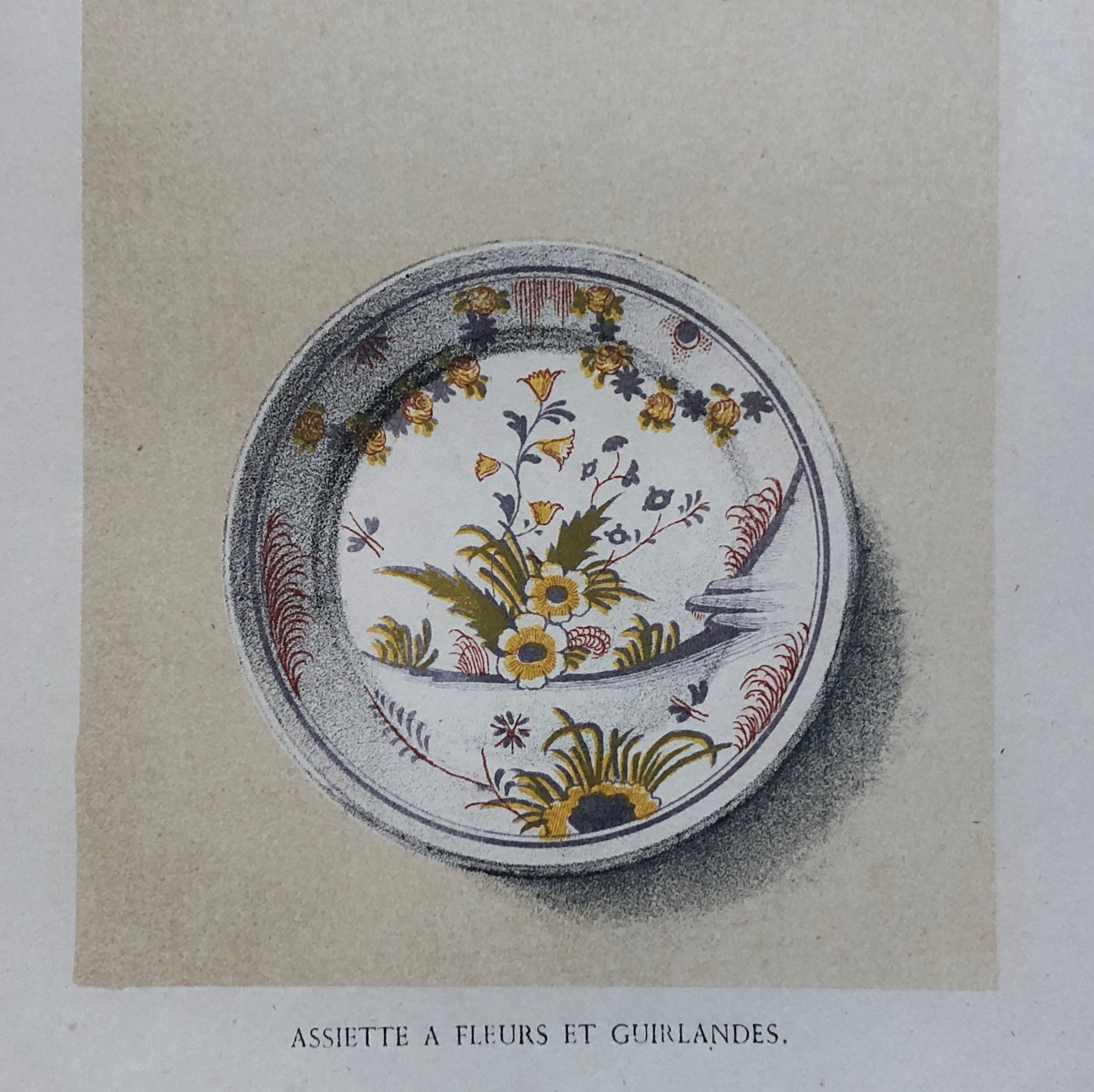 Faïence Rouen Pottery. A Lithograph From La Faïence Populaire au XVIII Siecle by Mareschal. Dated 1872. Size: 26.7 x 17.2 cms.