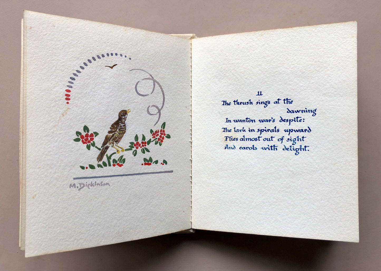 Summer in War-Time by Allan MacDonald Laing. A handmade book with poem amd watercolour illustrations by M. Dickinson. 15 x 12.5 cms.