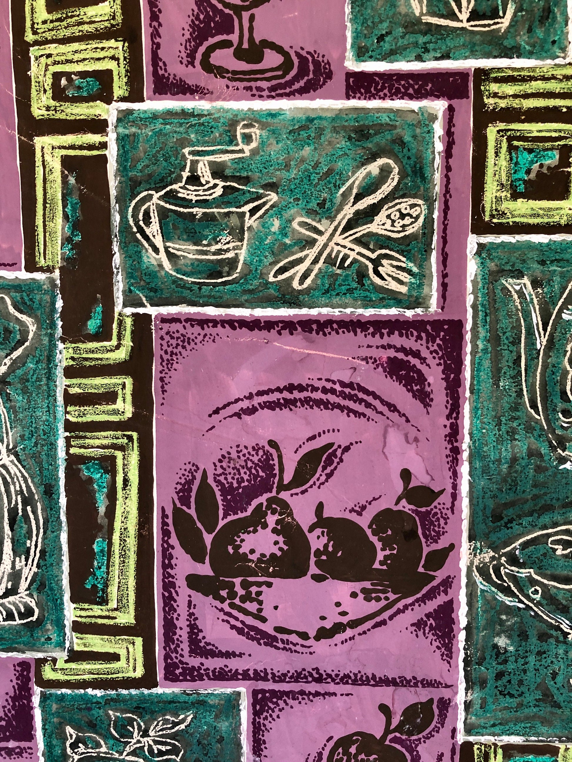 An Original Textile Design for Upholstery. Very Large. Hand painted. From The Atelier Artilia, Paris. 1960’s. Size: 85 x 69.5 cms