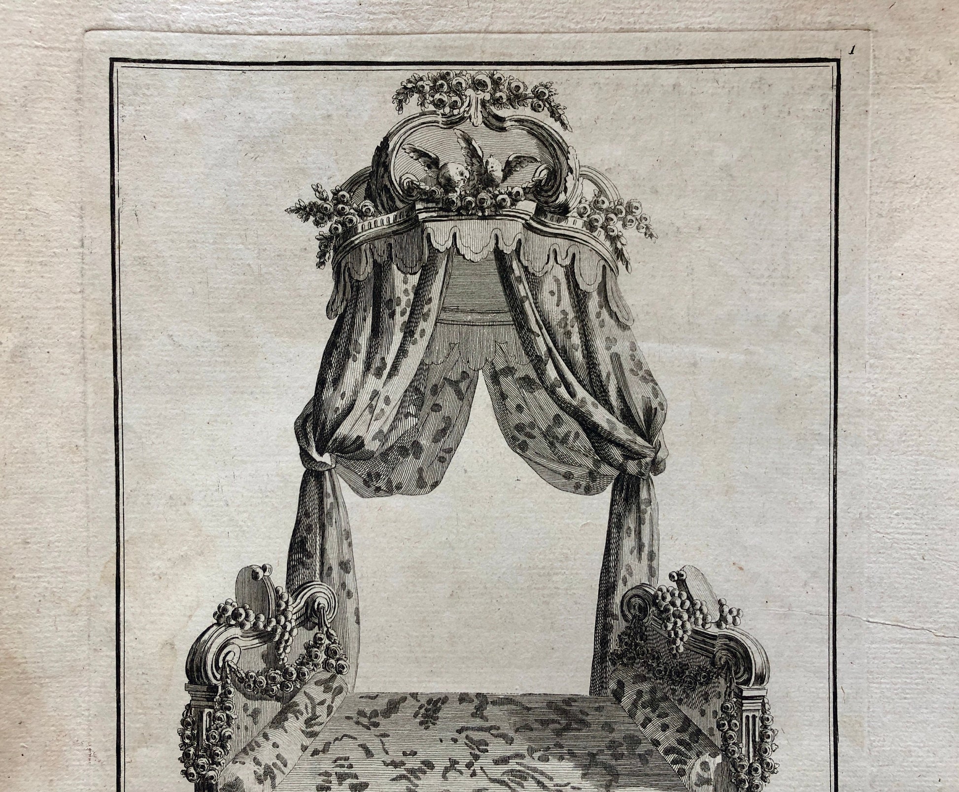 Lit à la Turque. A Copper plate Etching From Ameublement by Jean de la Fosse. Circa 1771. Size: 46 x 30.7 cms.