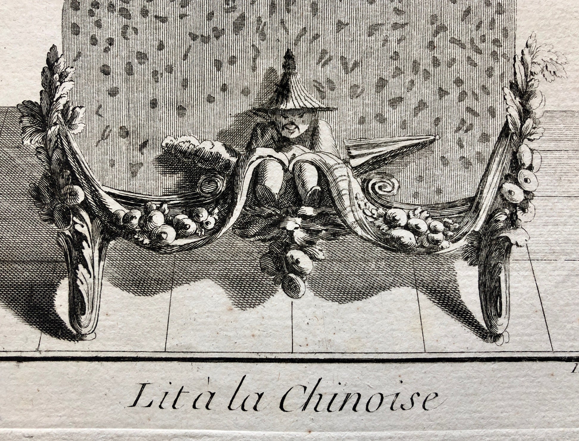 Lit à la Chinoise. A Copper plate Etching From Ameublement by Jean de la Fosse. Circa 1771. Size: 46 x 30.7 cms.