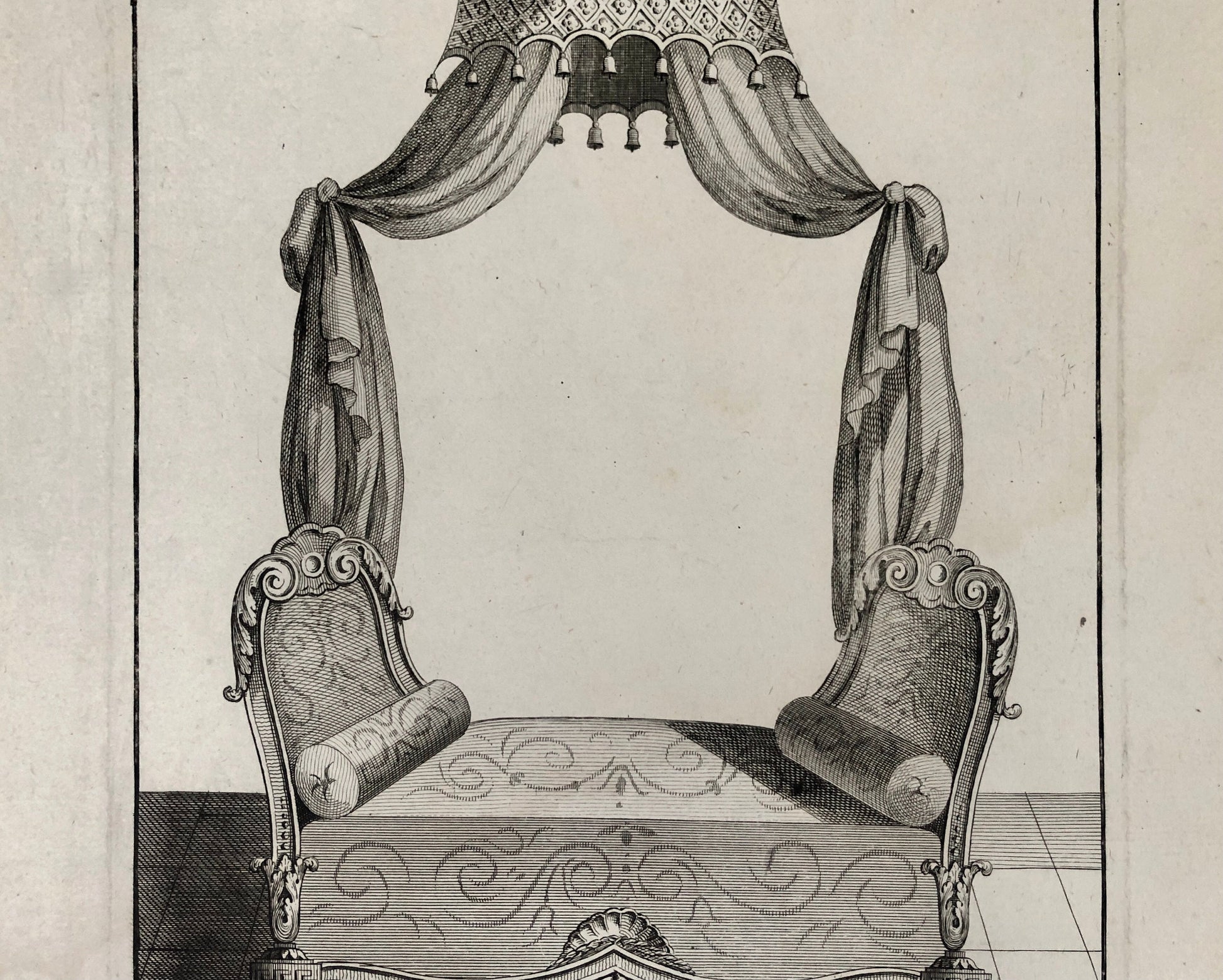 Lit à la Chinoise. A Copper Engraving From Livre de Meubles by Juste-Francois Boucher. Circa 1780. Size: 46 x 30.5cms