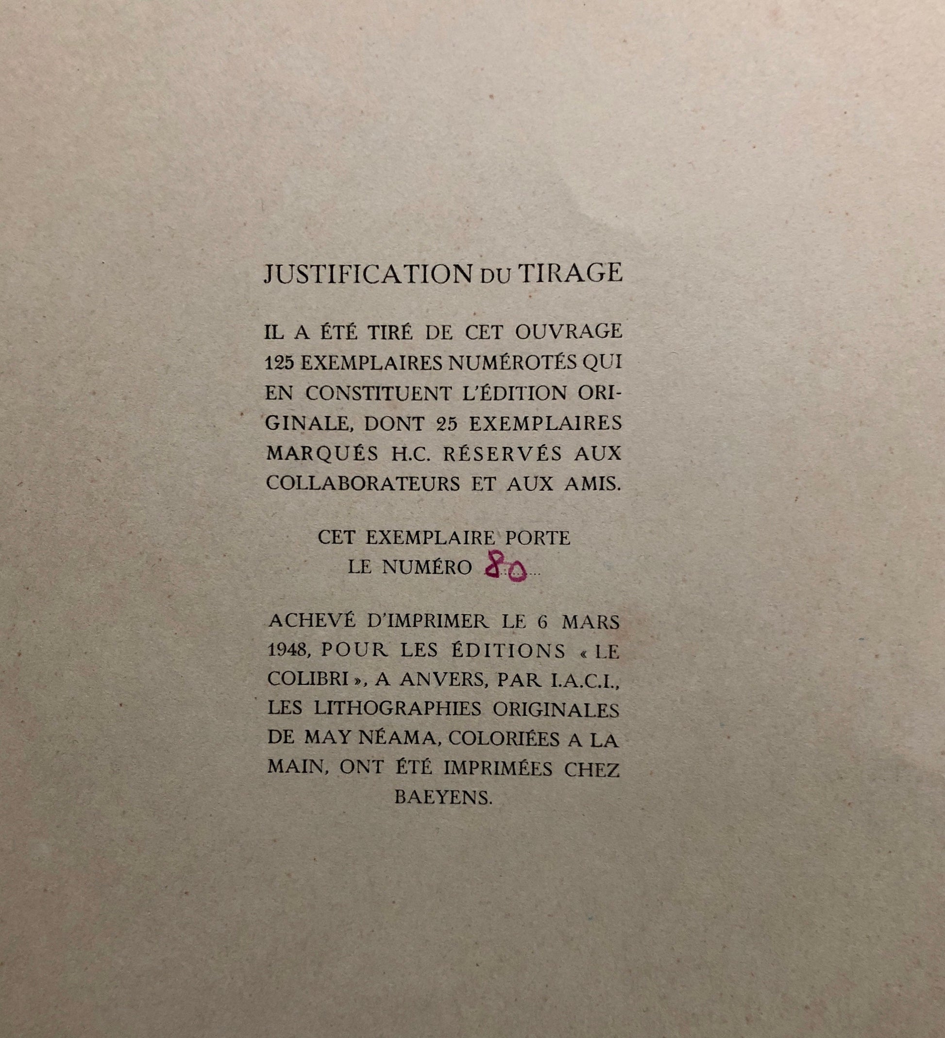 Les Fleurs Ballet. By Roger Avermaete and May Néama. Published by Editions Colobri in 1947. Inscribed by the Artist. Size: 32 x 24.7 cms. .