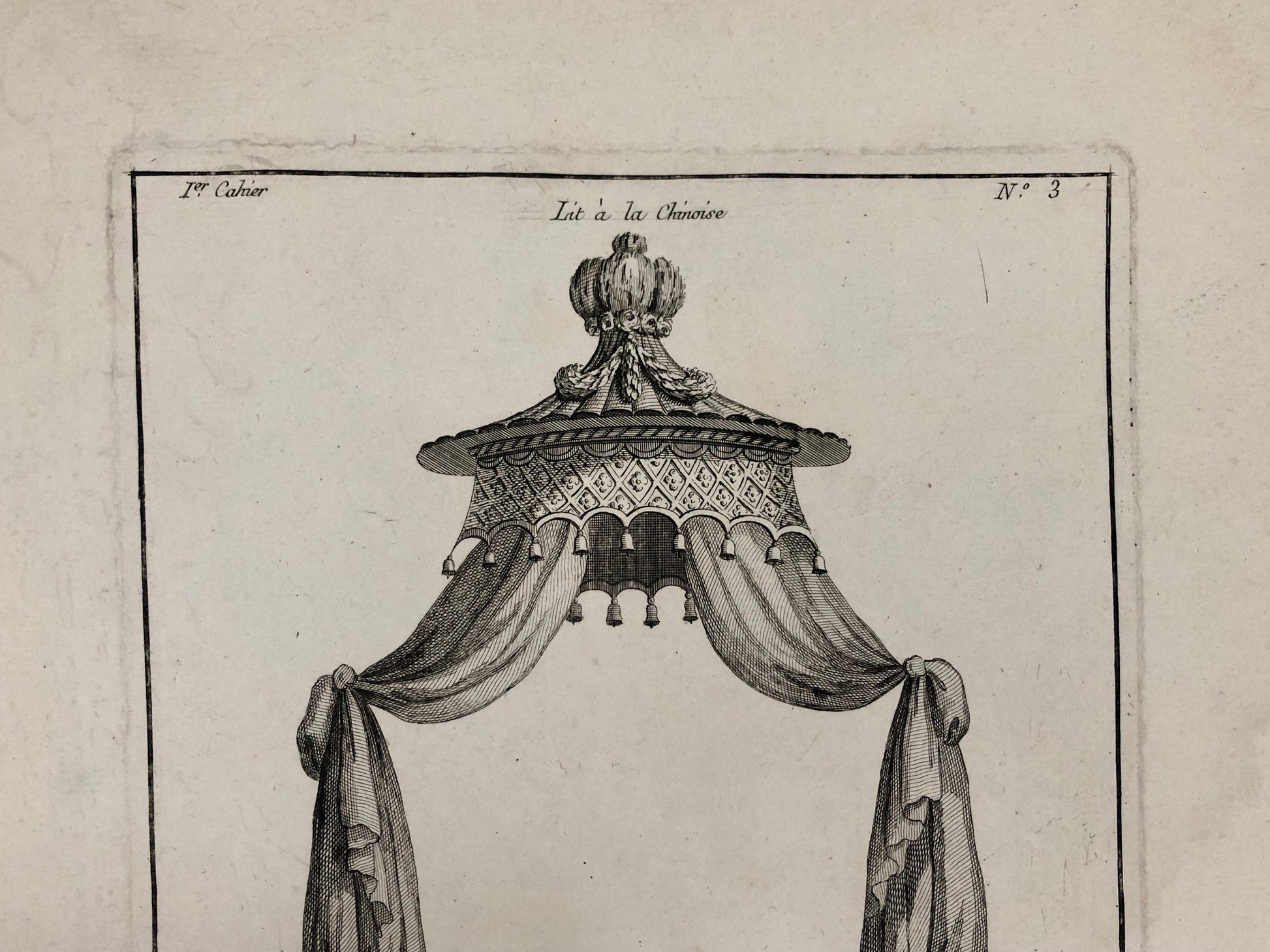 Lit à la Chinoise. A Copper Engraving From Livre de Meubles by Juste-Francois Boucher. Circa 1780. Size: 46 x 30.5cms