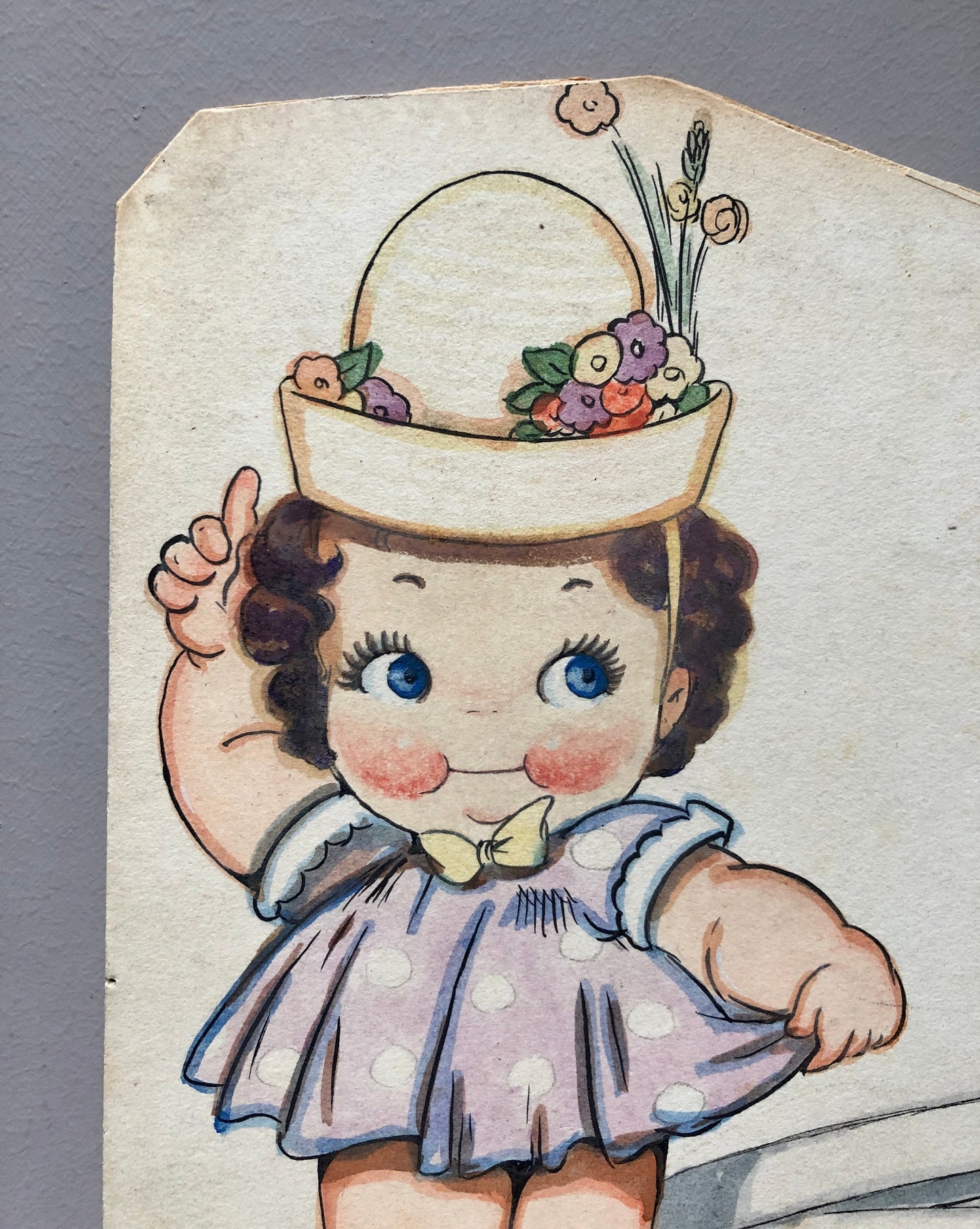 Three Original Artworks by Bimbi. Probably Designs For Greeting Cards. 1930’s.