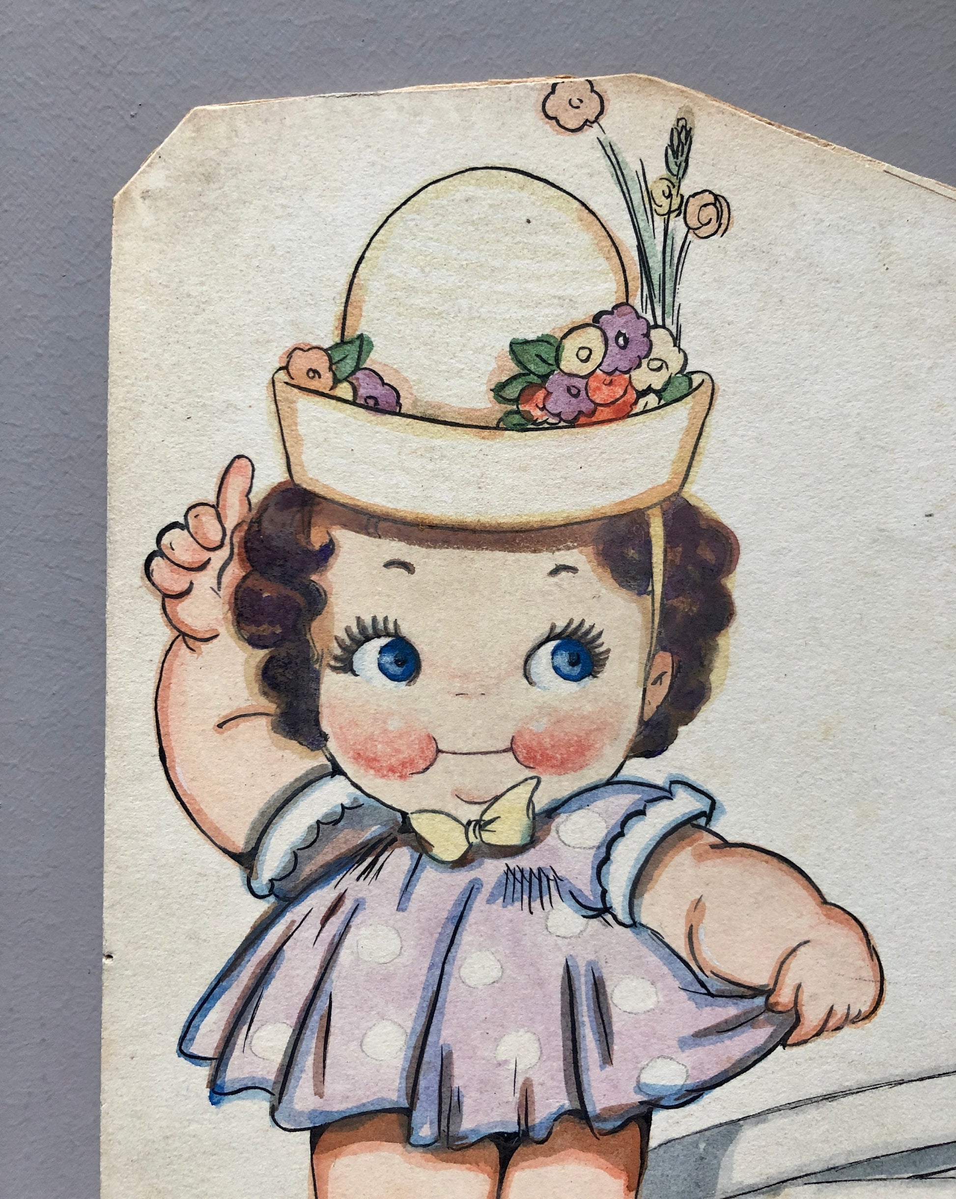 Three Original Artworks by Bimbi. Probably Designs For Greeting Cards. 1930’s.