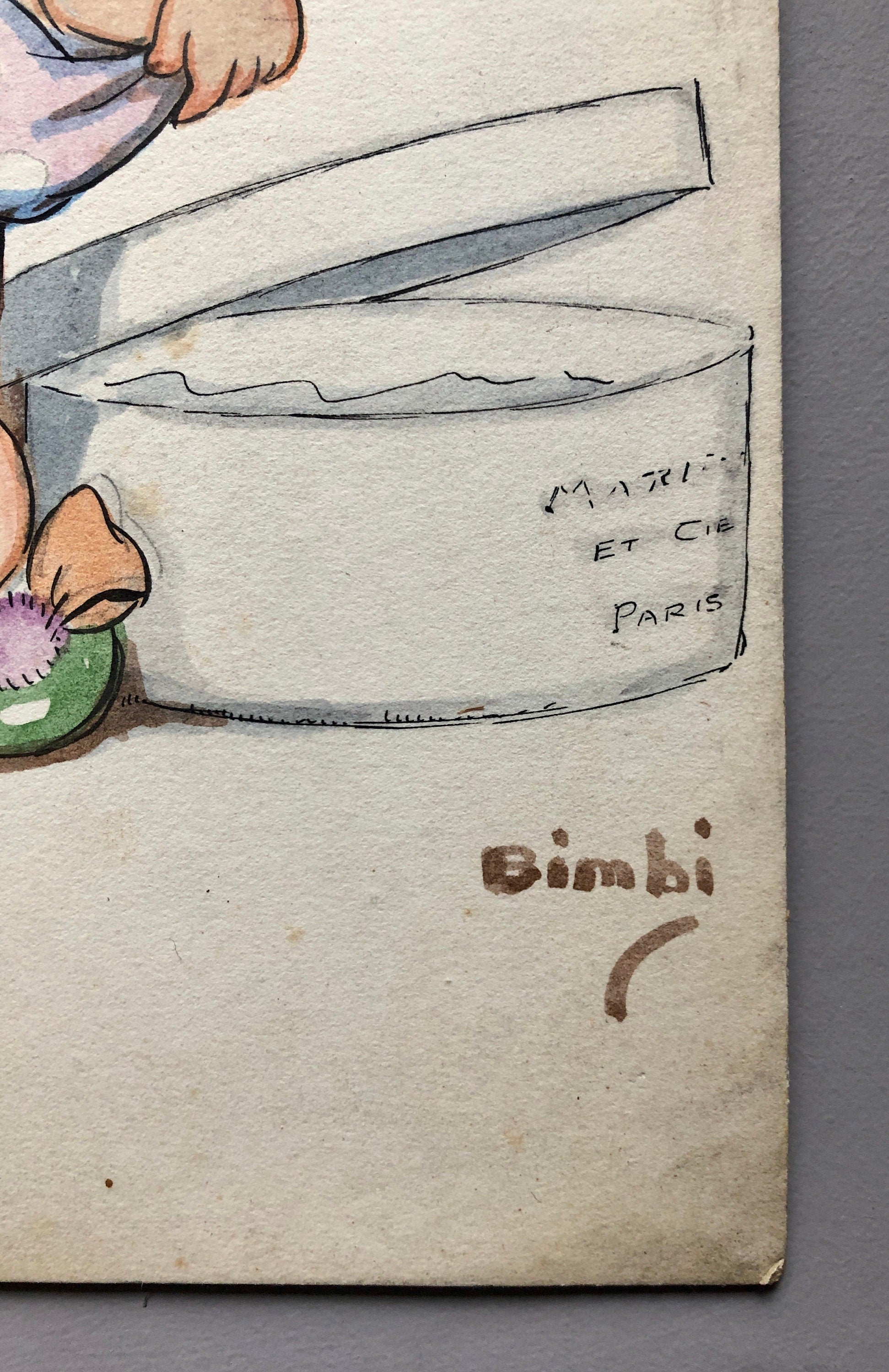 Three Original Artworks by Bimbi. Probably Designs For Greeting Cards. 1930’s.