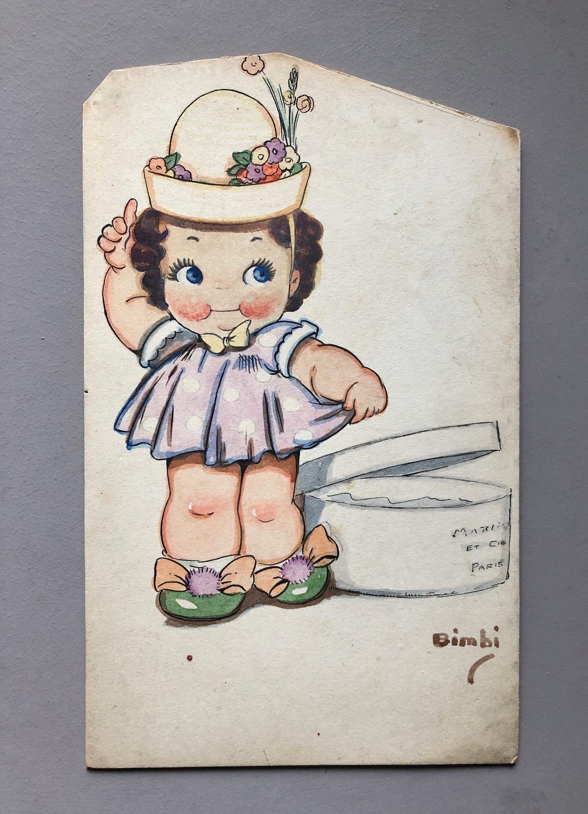 Three Original Artworks by Bimbi. Probably Designs For Greeting Cards. 1930’s.