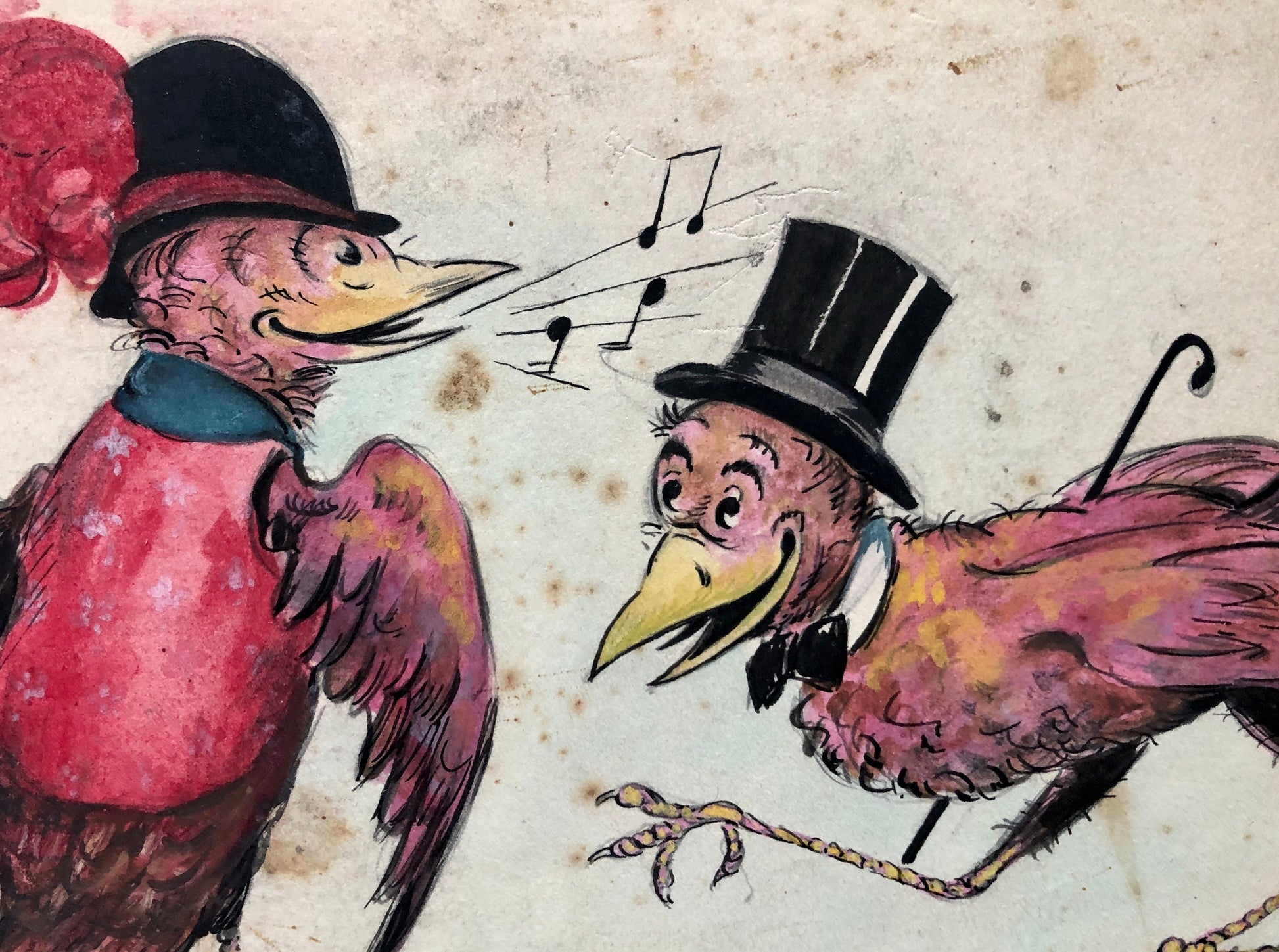 Three Original Artworks by Bimbi. Probably Designs For Greeting Cards. 1930’s.