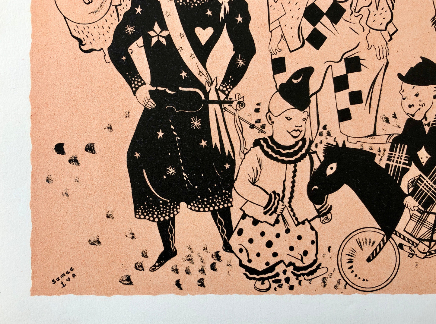 Charivari De Clowns. A Lithograph From The Parorama Du Cirque by Serge. One of only 1000 produced in 1944. Size: 23.8 x 29.7 cms.