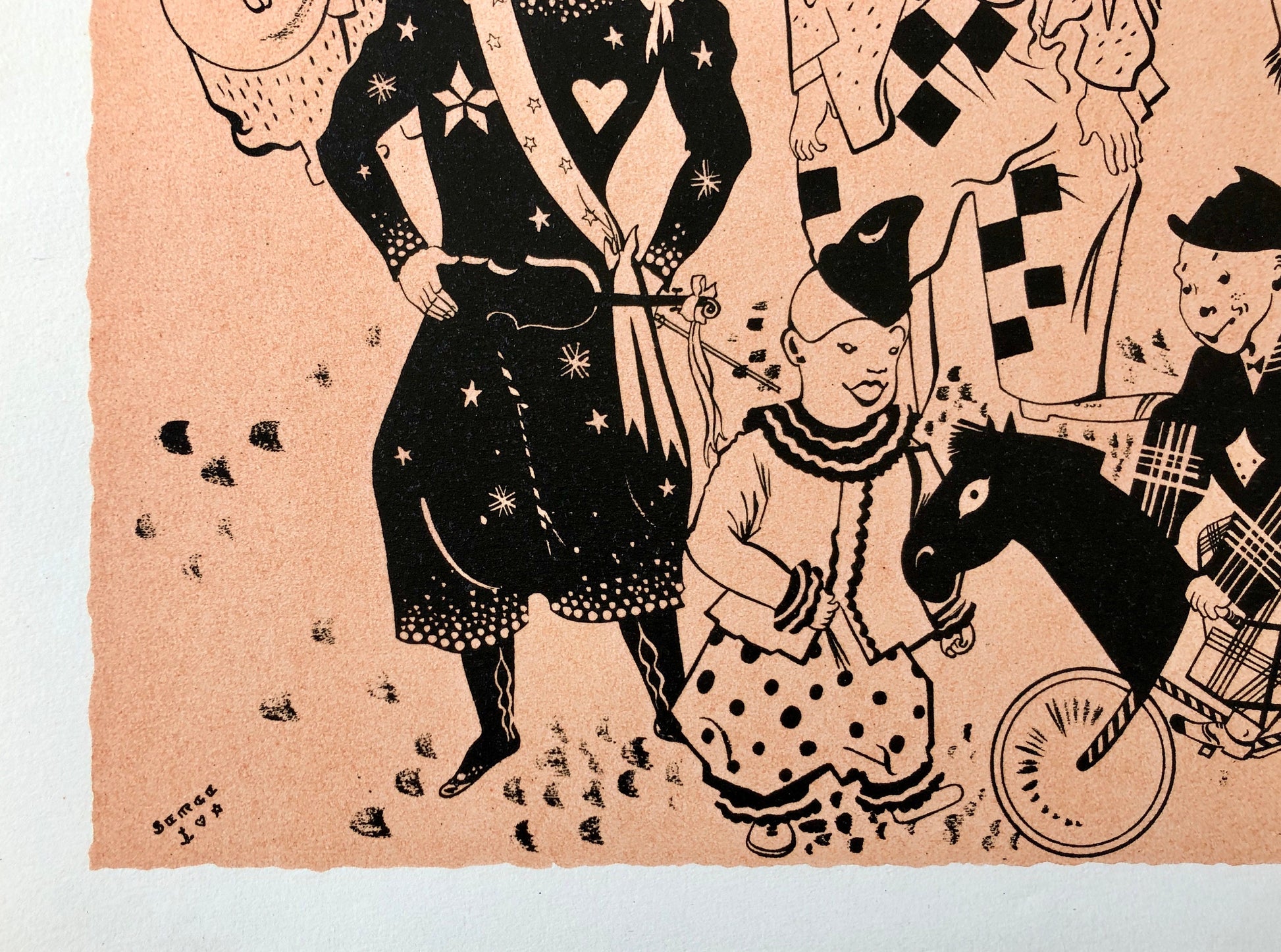 Charivari De Clowns. A Lithograph From The Parorama Du Cirque by Serge. One of only 1000 produced in 1944. Size: 23.8 x 29.7 cms.