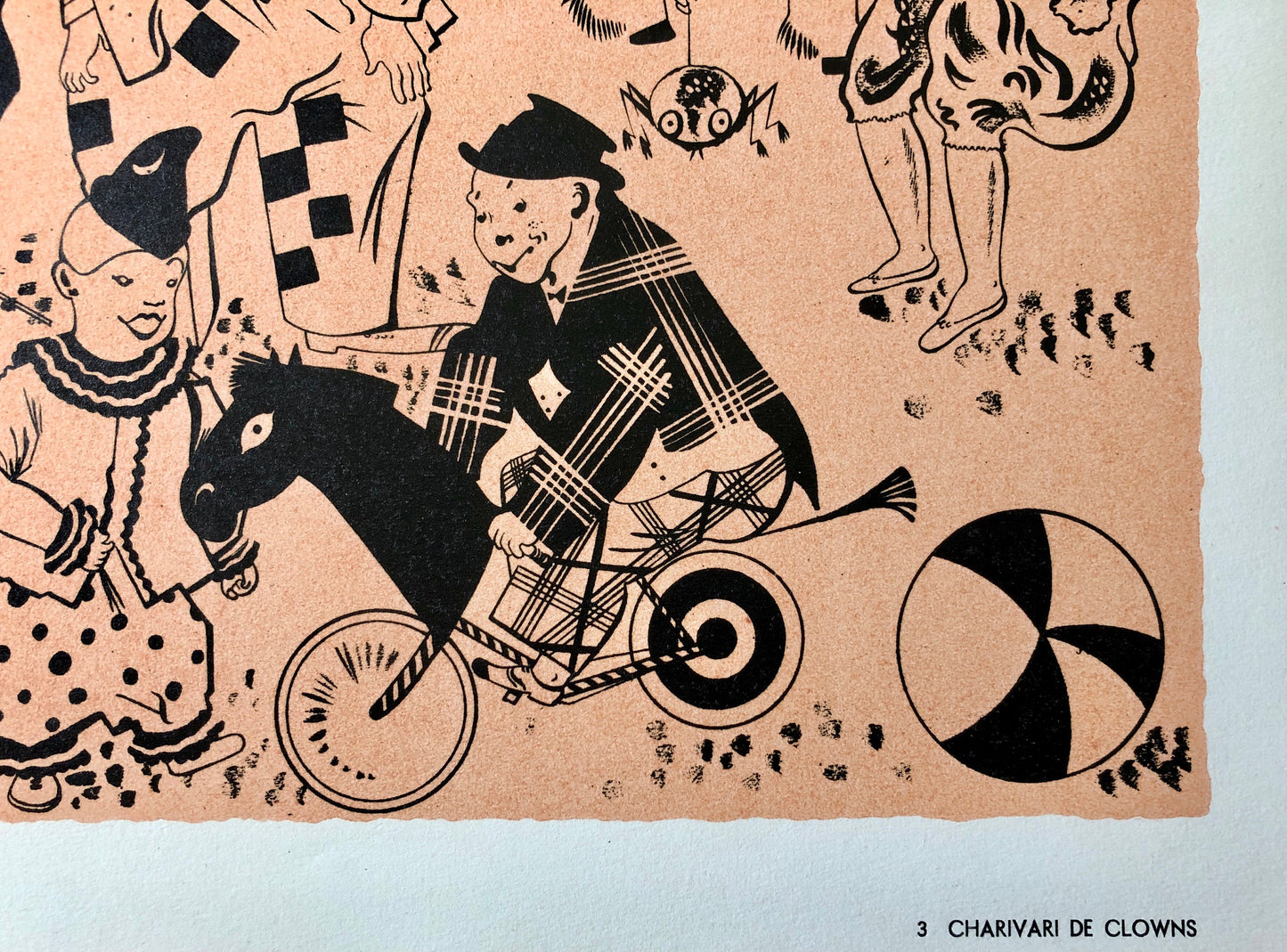 Charivari De Clowns. A Lithograph From The Parorama Du Cirque by Serge. One of only 1000 produced in 1944. Size: 23.8 x 29.7 cms.